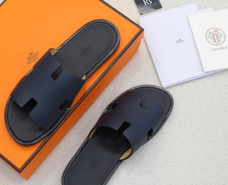 Dép Hermes Izmir da Epsom (Sần) Xanh lót Đen Like Auth