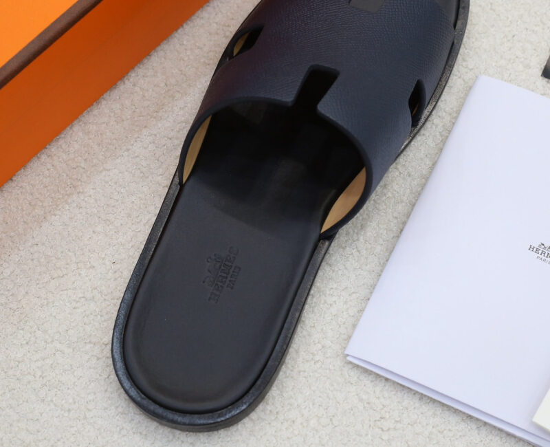 Dép Hermes Izmir da Epsom (Sần) Xanh lót Đen Like Auth