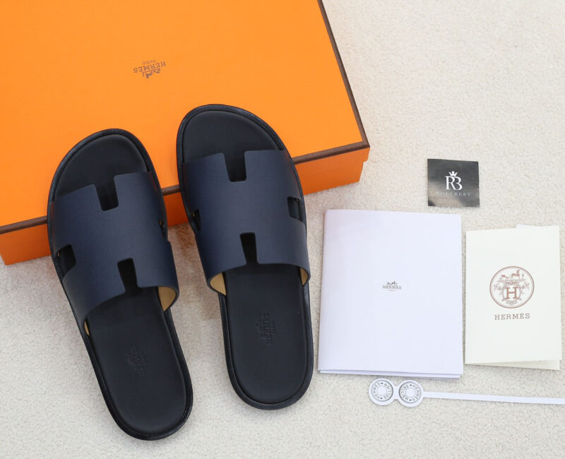 Dép Hermes Izmir da Epsom (Sần) Xanh lót Đen Like Auth