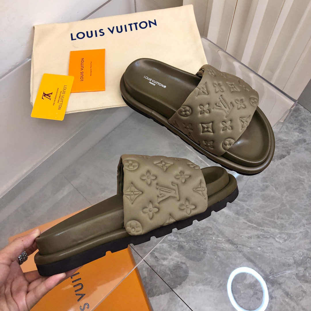 Dép Louis Vuitton Pool Pillow Flat Comfort Mule Brown Best Quality