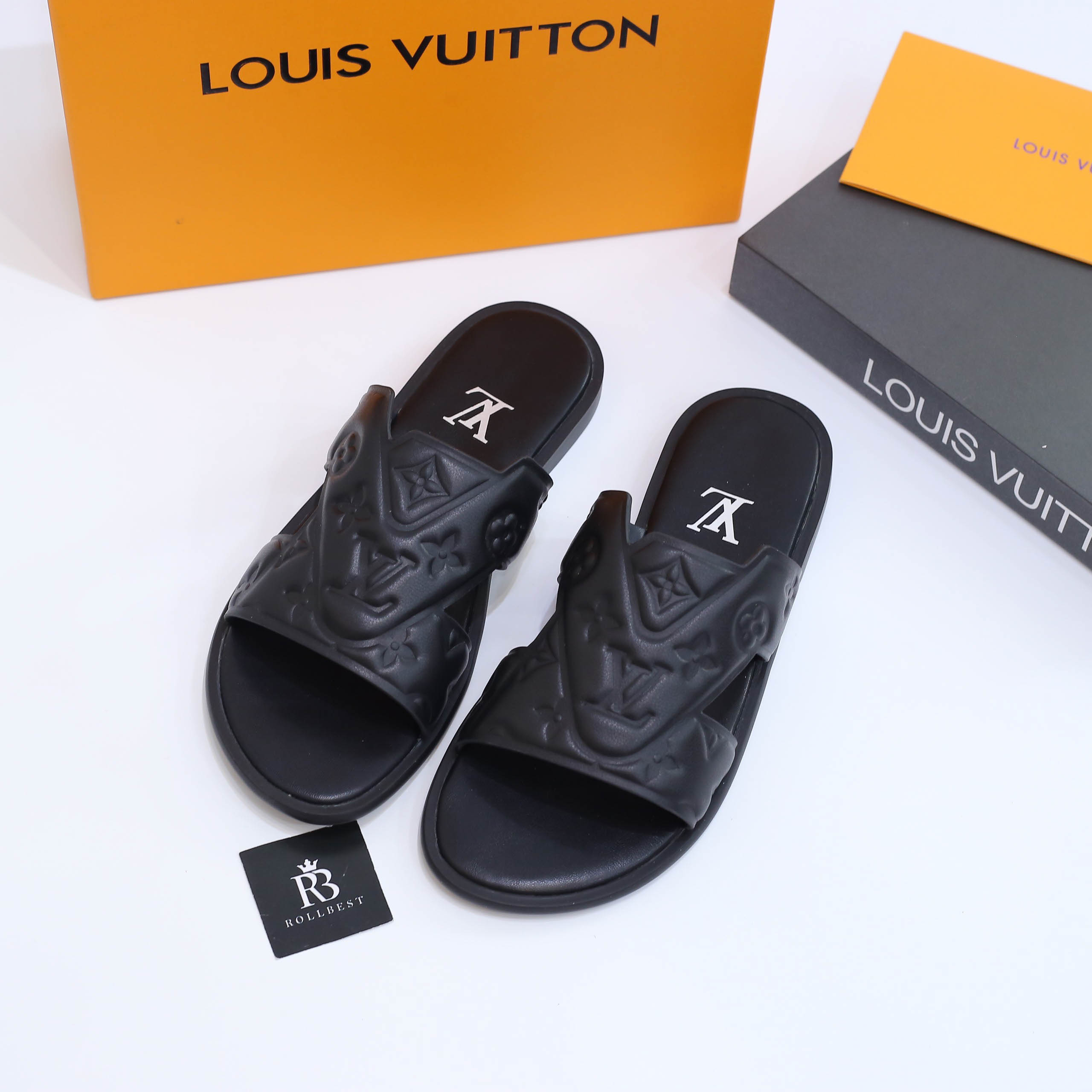 Dép LV Oasis Mule Embossed Monogram Black Best Quality