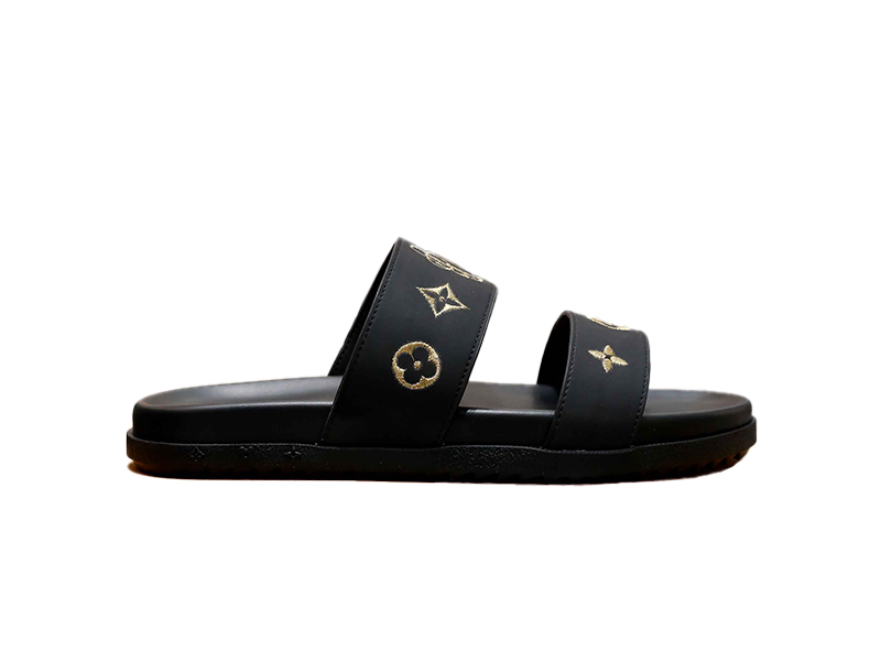 Dép Louis Vuitton Nam Màu Đen Họa Tiết Hoa Vàng Best Quality