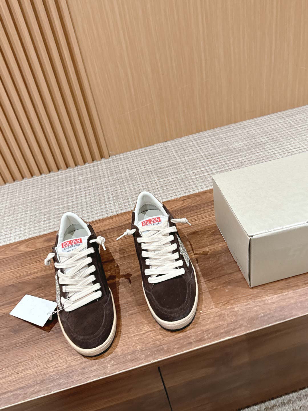 Giày Golden Goose Superstar Silver Glitter Star Brown Suede Ballstar 36 Best Quality