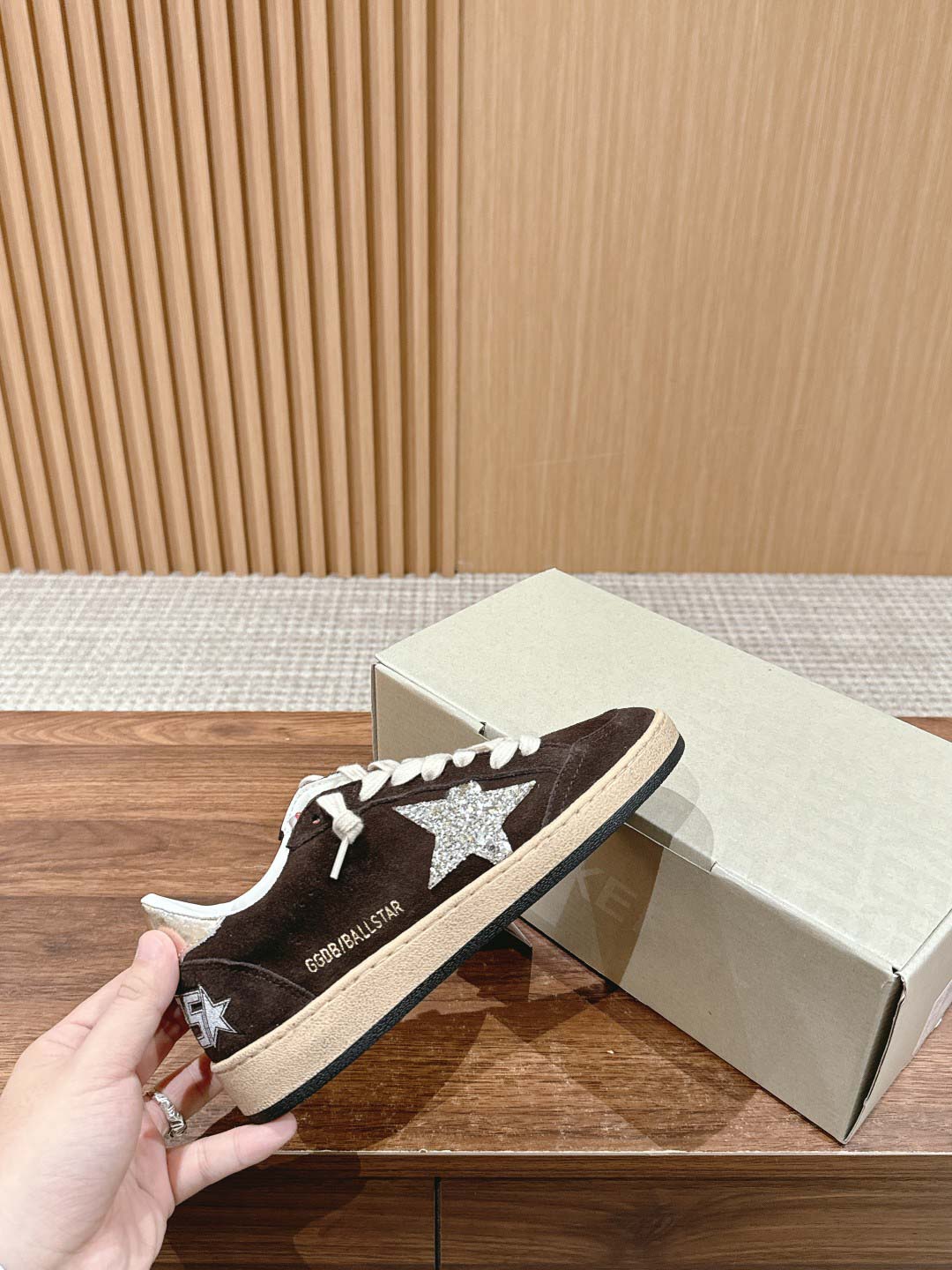 Giày Golden Goose Superstar Silver Glitter Star Brown Suede Ballstar 36 Best Quality