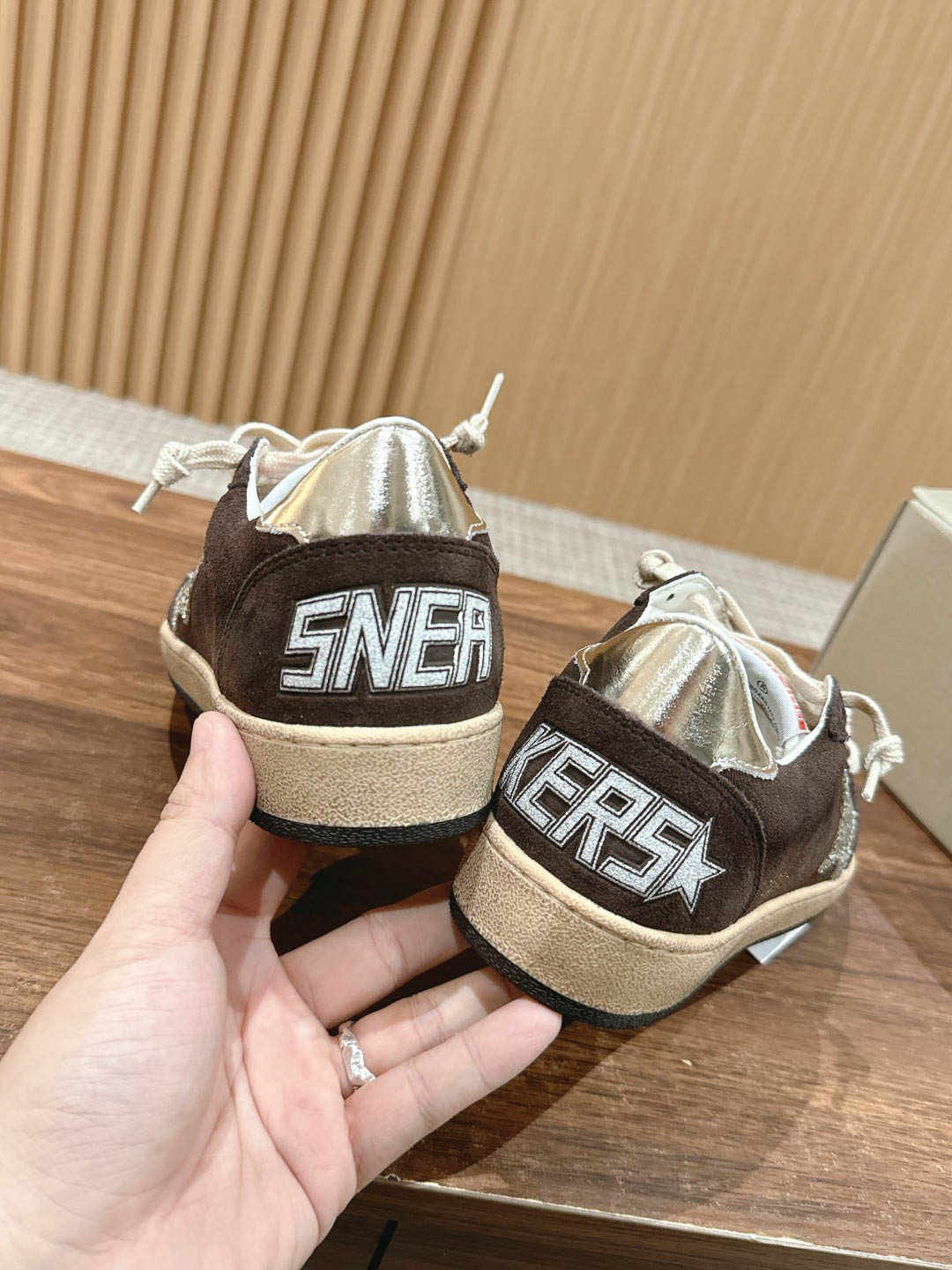 Giày Golden Goose Superstar Silver Glitter Star Brown Suede Ballstar 36 Best Quality