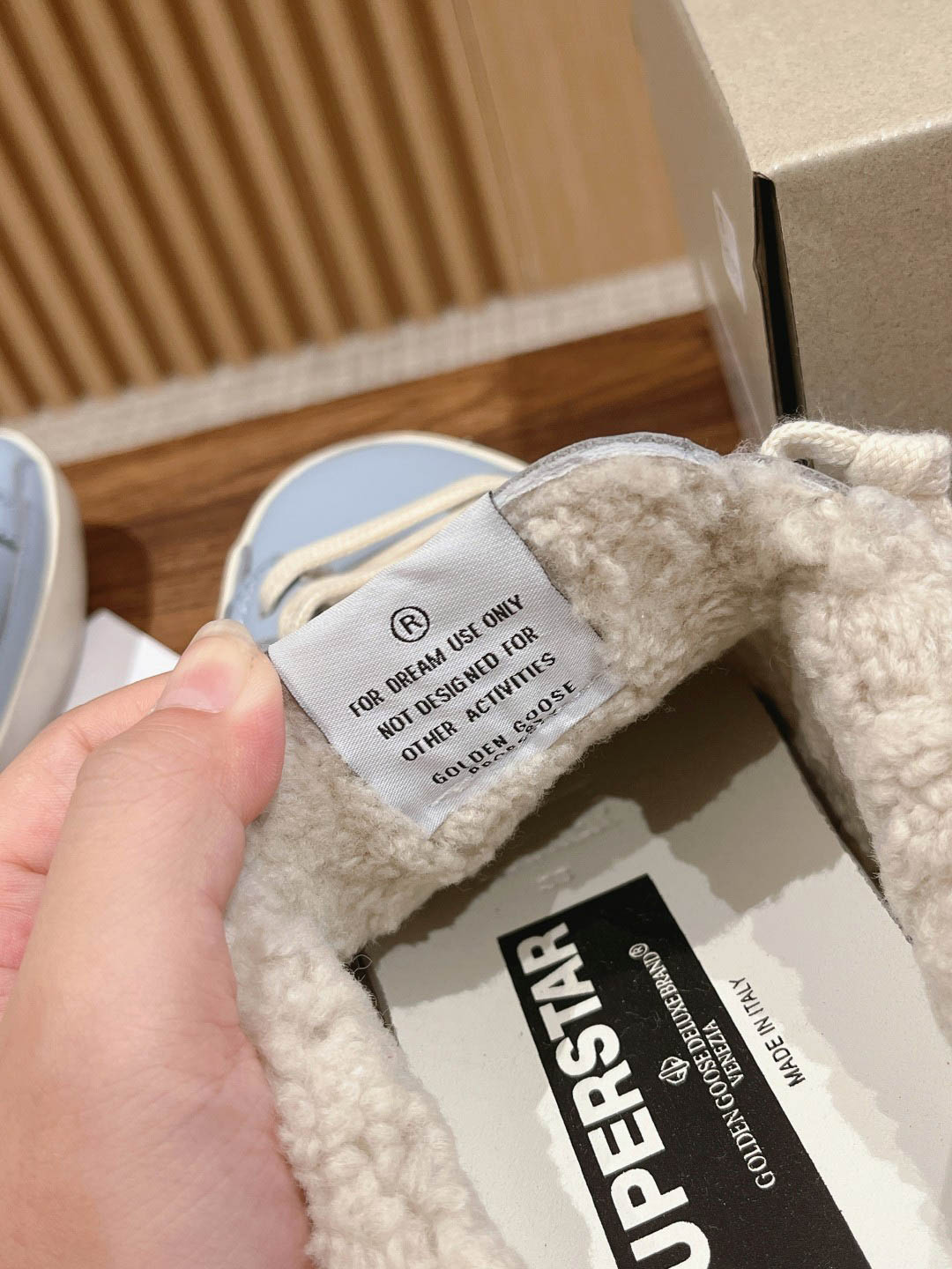 Giày Golden Goose Women's Super-Star Sabots Silver Glitter Star & Shearling Lining Powder Blue Low Best Quality