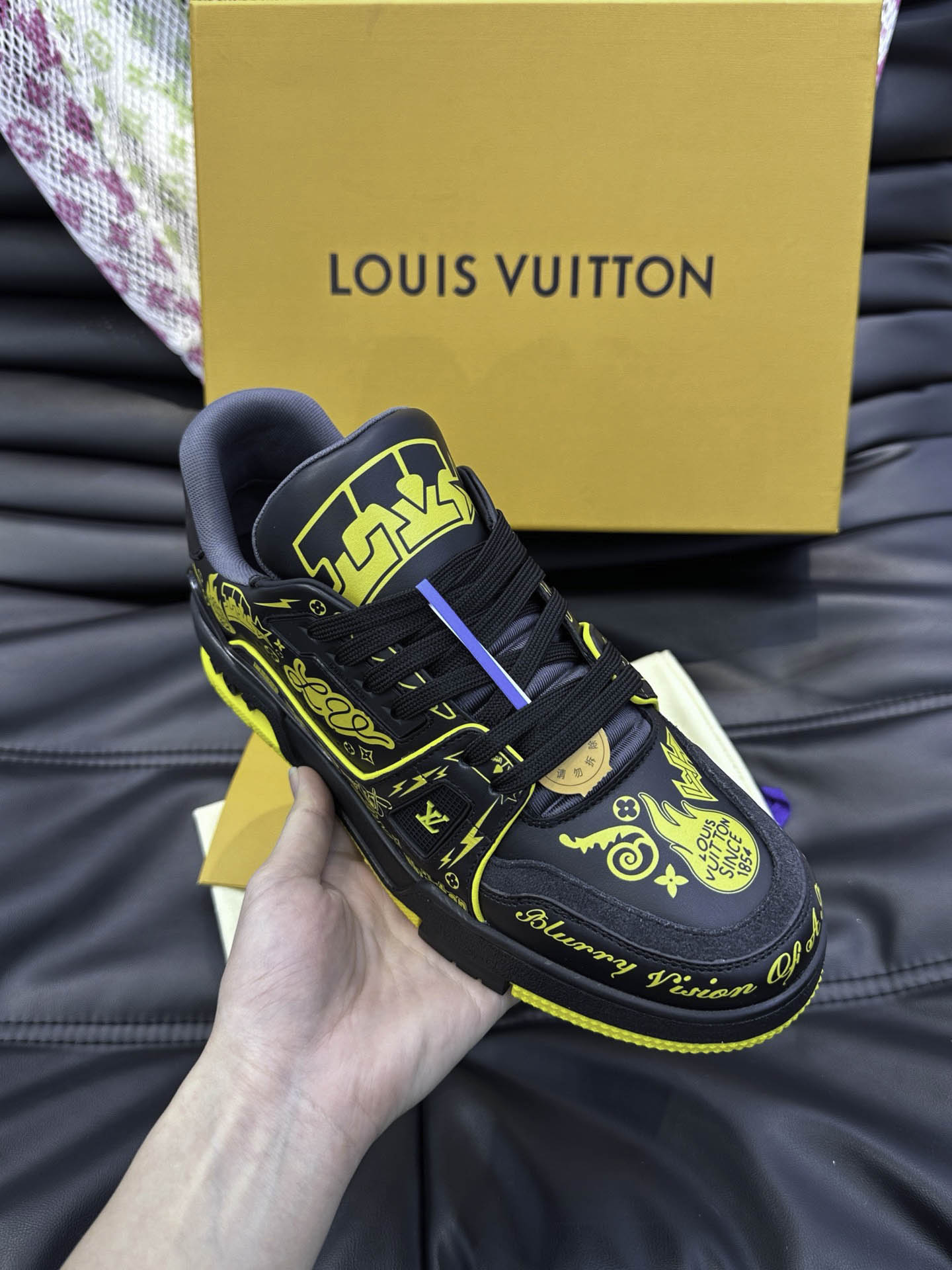 Giày Louis Vuitton LV Trainer #54 Printed Black Best Quality