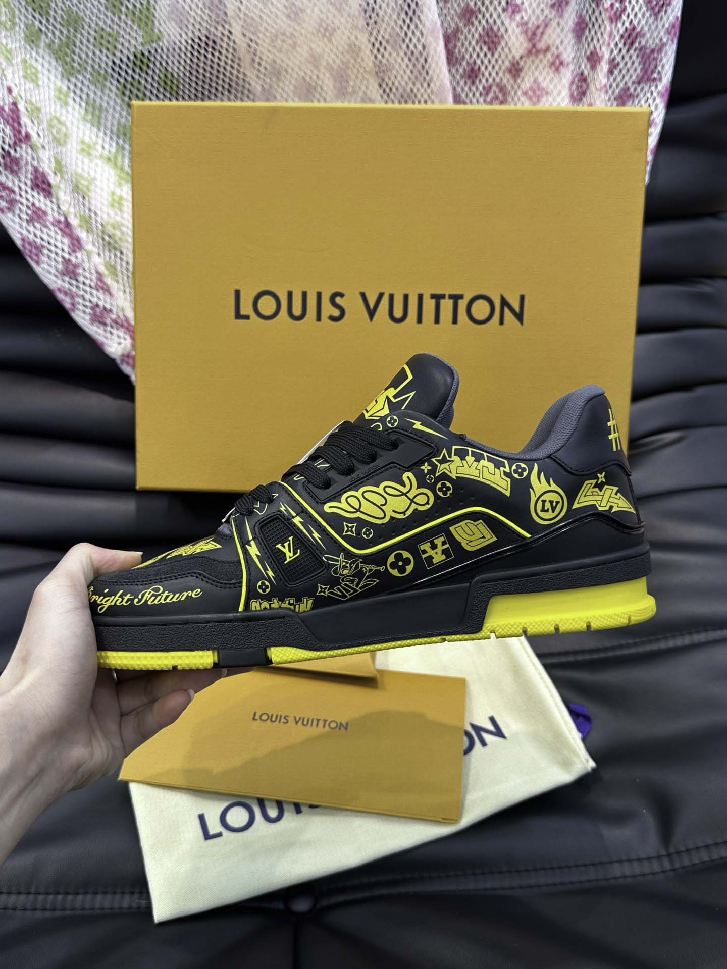 Giày Louis Vuitton LV Trainer #54 Printed Black Best Quality
