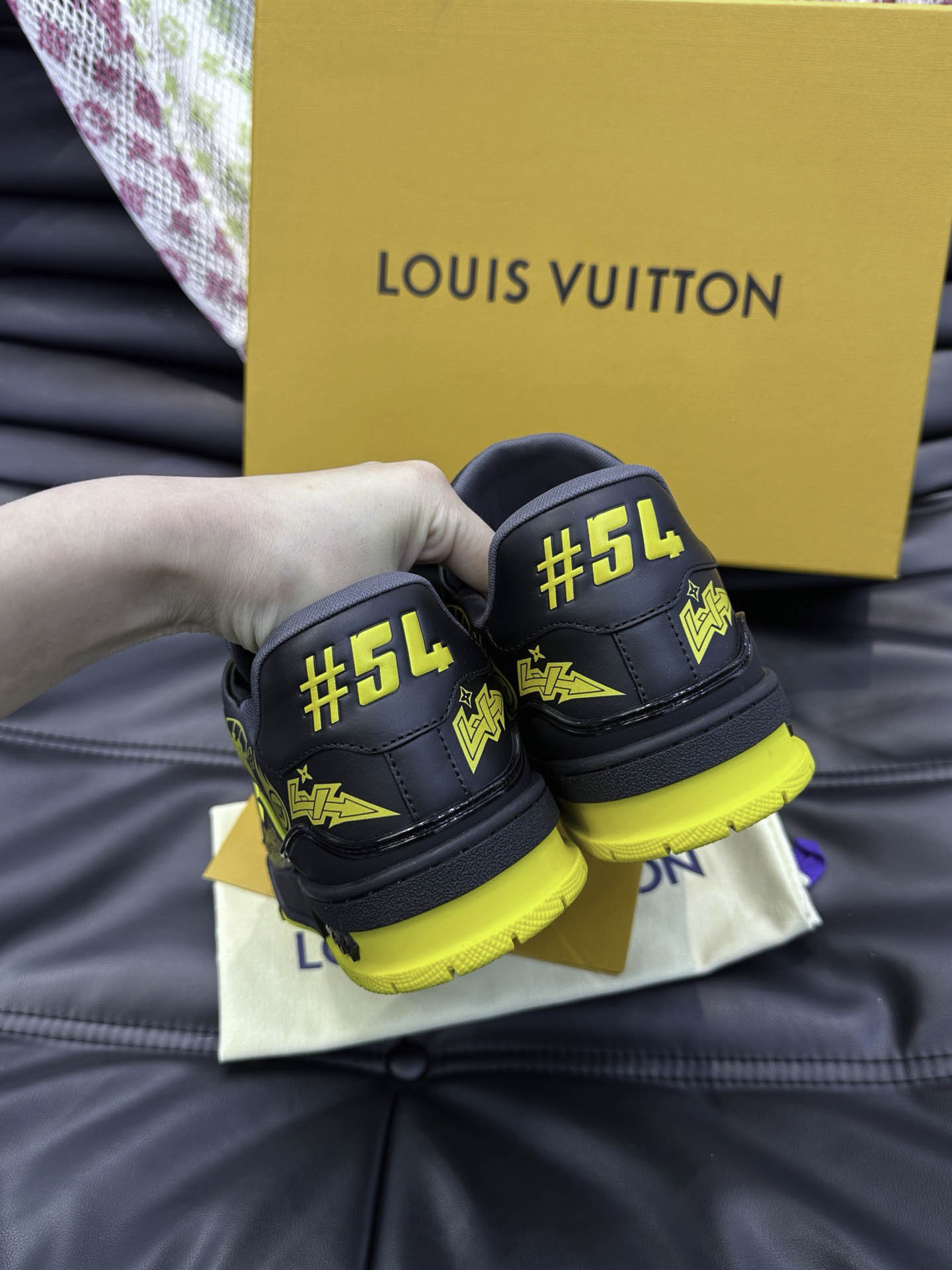Giày Louis Vuitton LV Trainer #54 Printed Black Best Quality