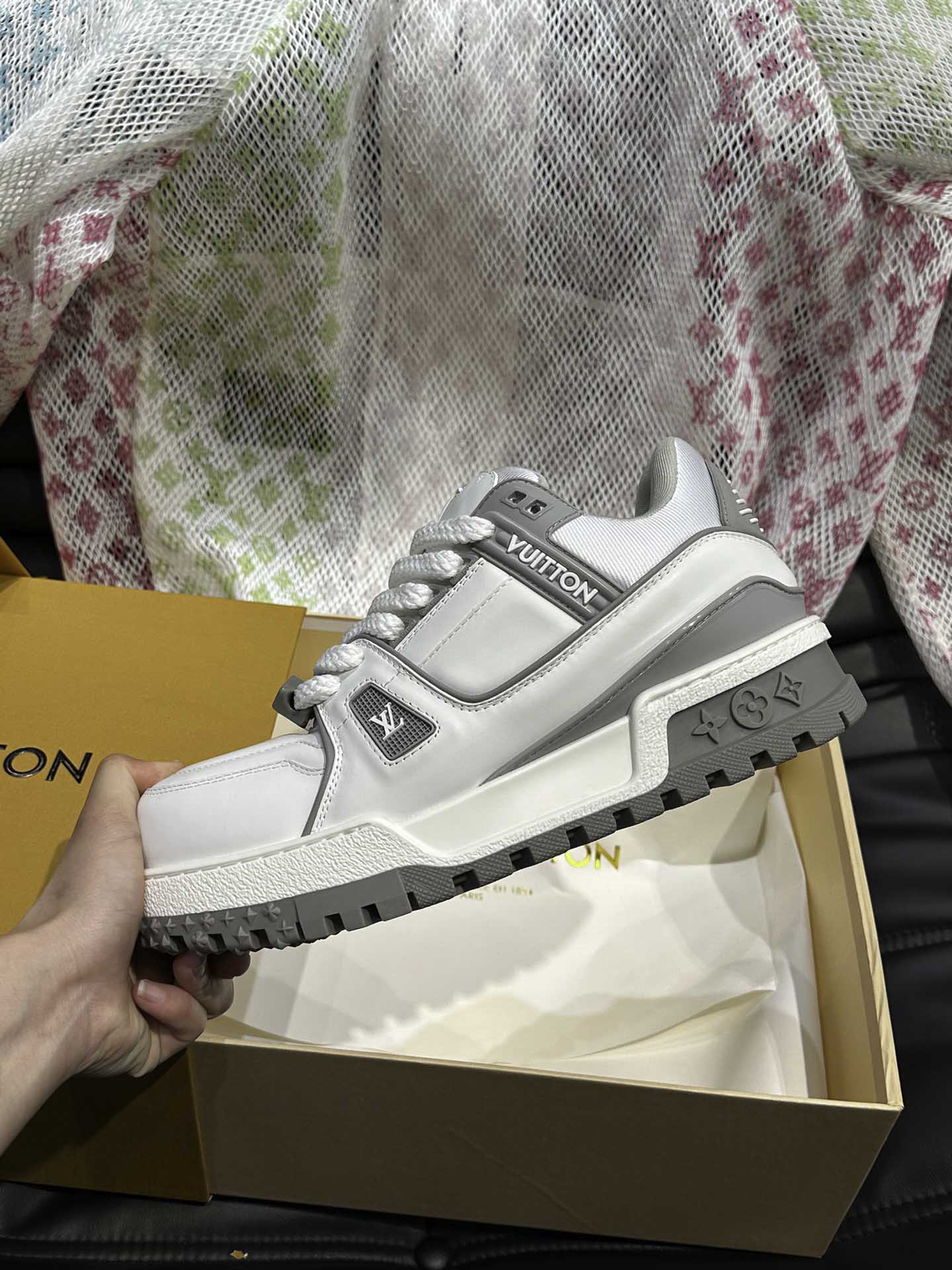 Giày Louis Vuitton LV Trainer Maxi Calf Leather Grey Best Quality