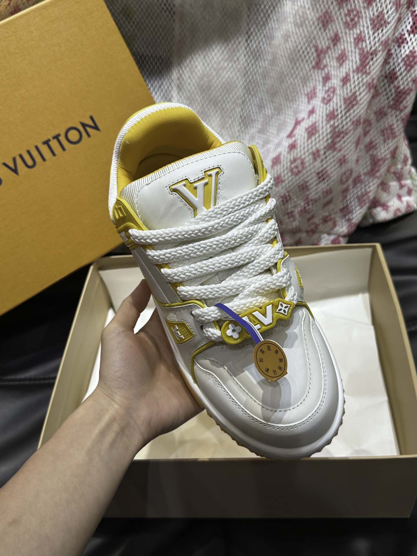 Giày Louis Vuitton LV Trainer Maxi Calf Leather Yellow Best Quality