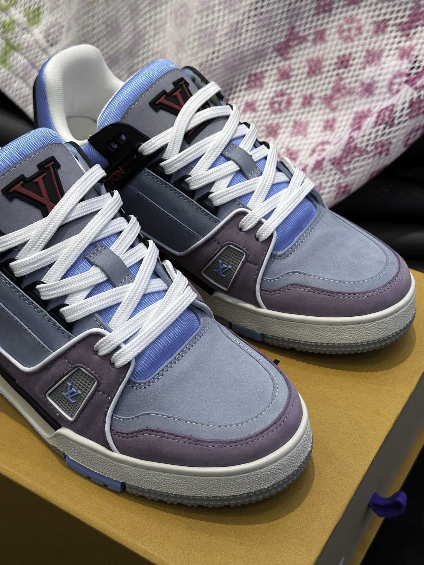 Giày Louis Vuitton LV Trainer Vintage Effect Blue Best Quality