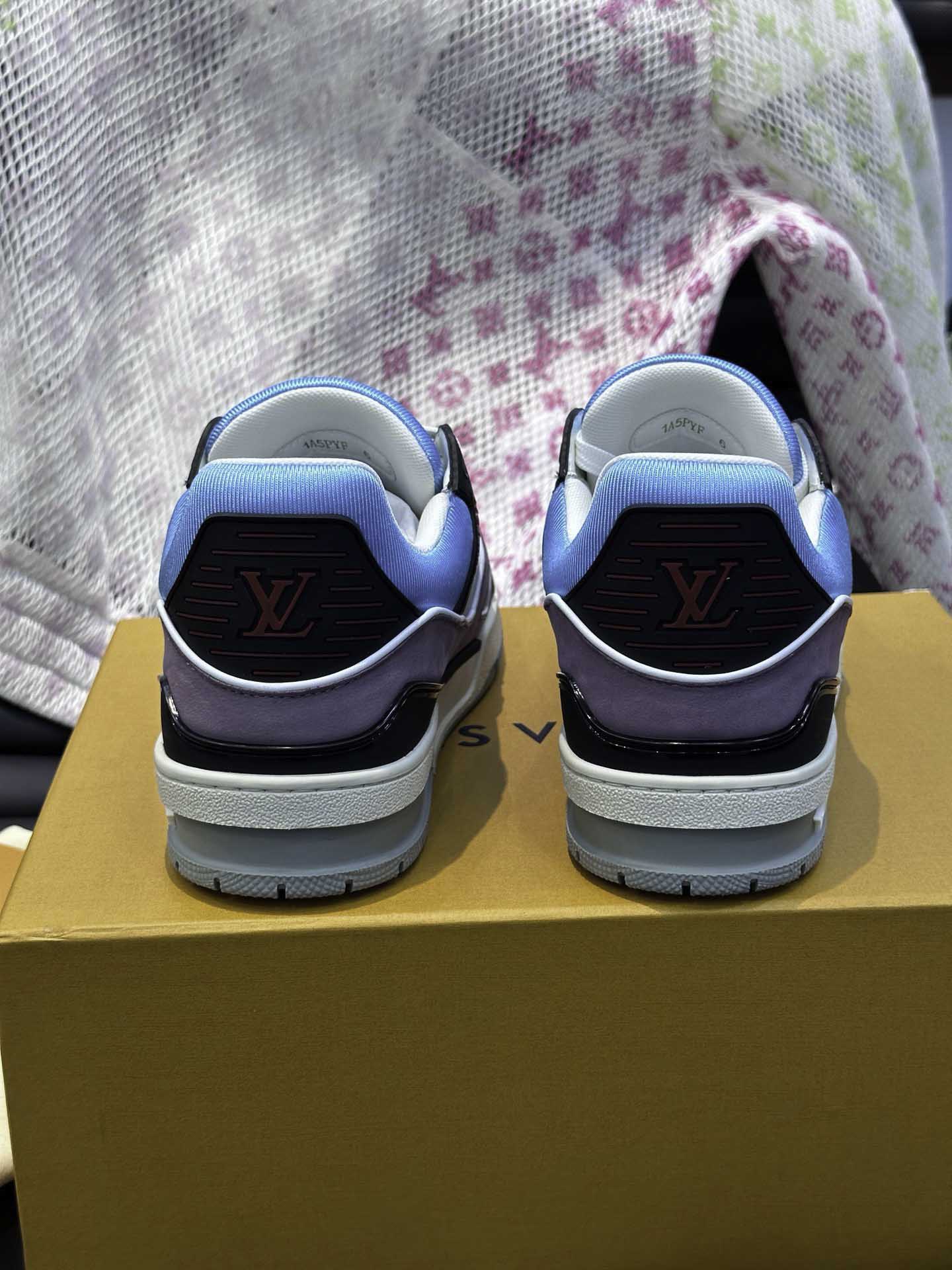 Giày Louis Vuitton LV Trainer Vintage Effect Blue Best Quality