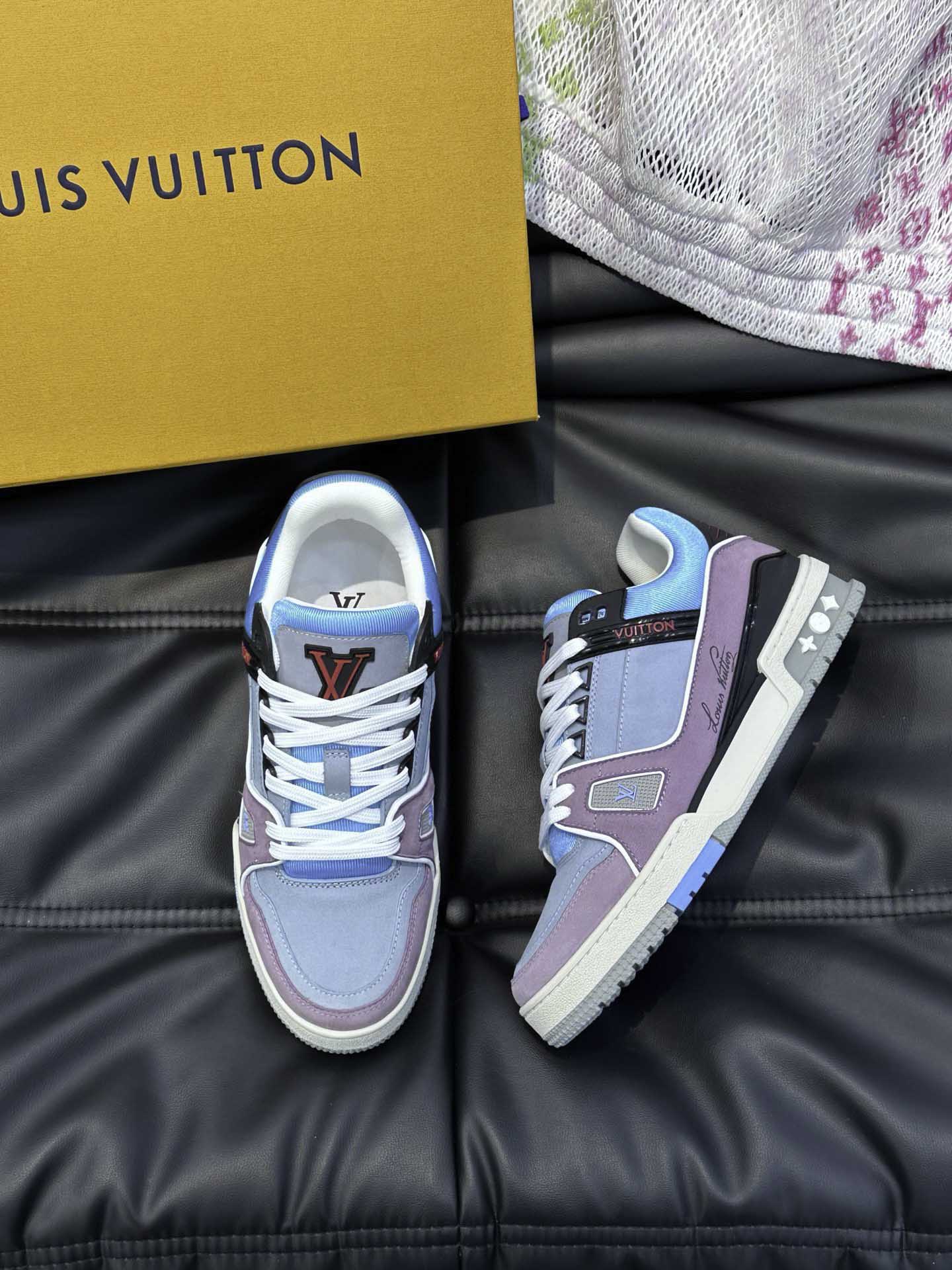 Giày Louis Vuitton LV Trainer Vintage Effect Blue Best Quality