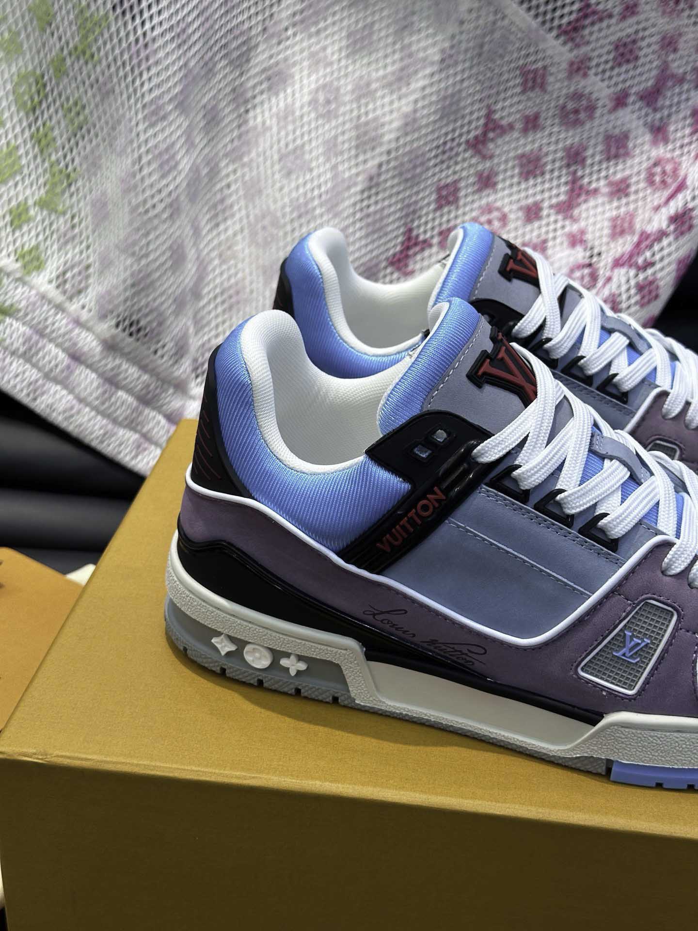 Giày Louis Vuitton LV Trainer Vintage Effect Blue Best Quality