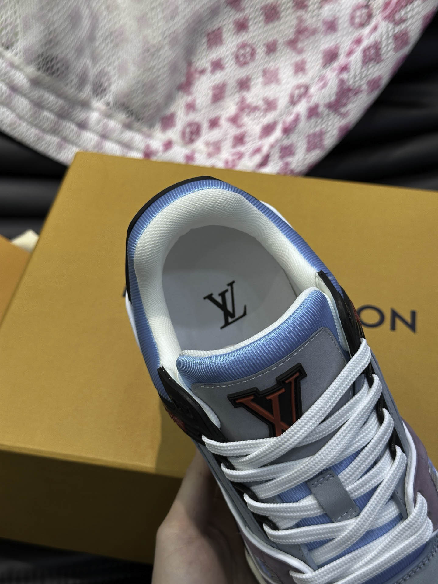 Giày Louis Vuitton LV Trainer Vintage Effect Blue Best Quality