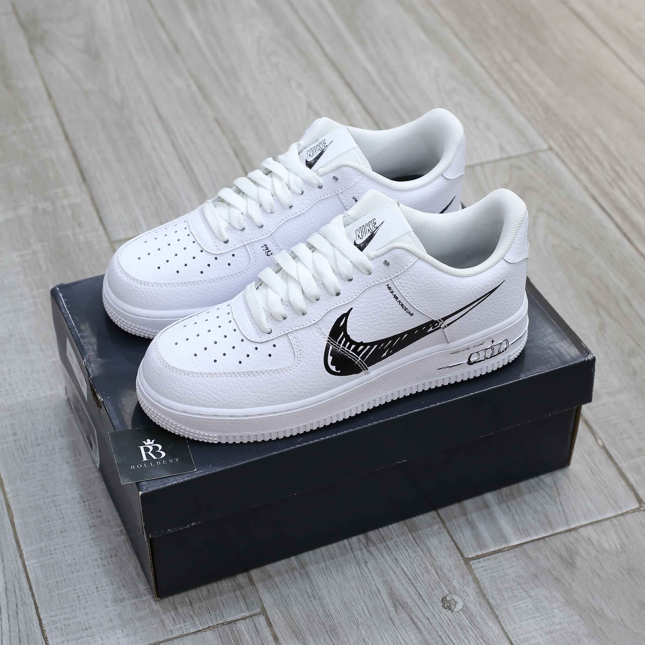Giày Nike Air Force 1 Low GS 'Doodle Swoosh White Black Best Quality