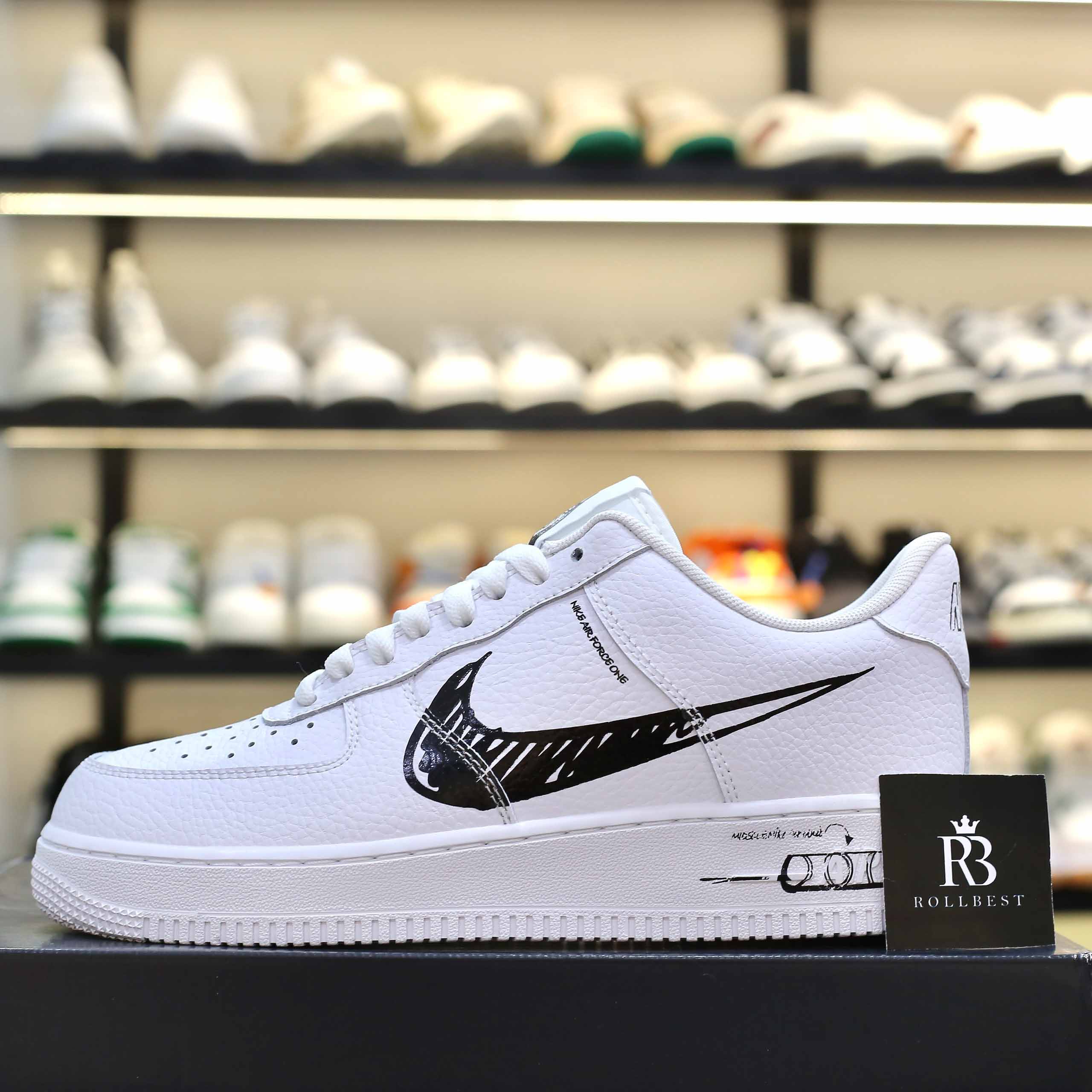 Giày Nike Air Force 1 Low GS 'Doodle Swoosh White Black Best Quality