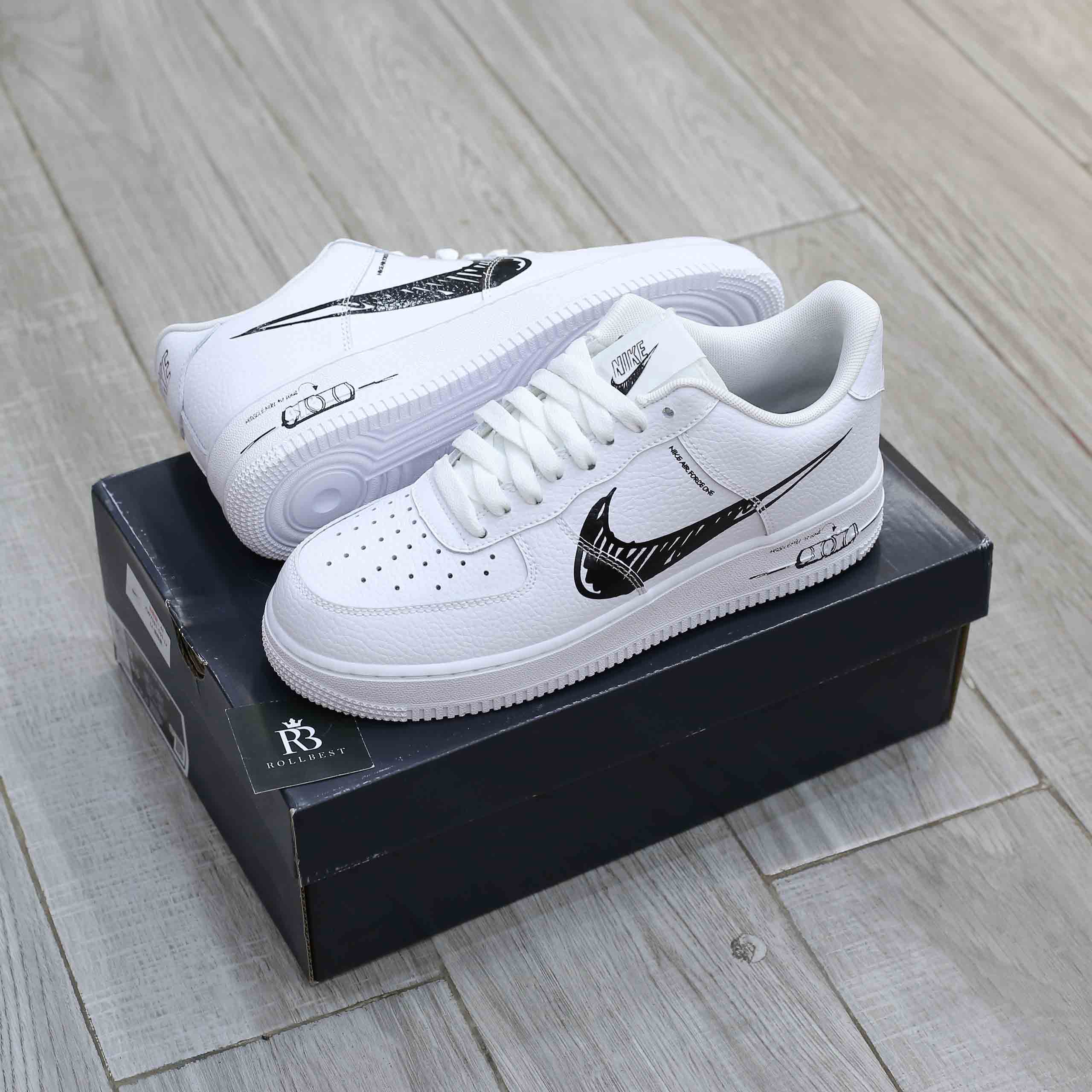 Giày Nike Air Force 1 Low GS 'Doodle Swoosh White Black Best Quality