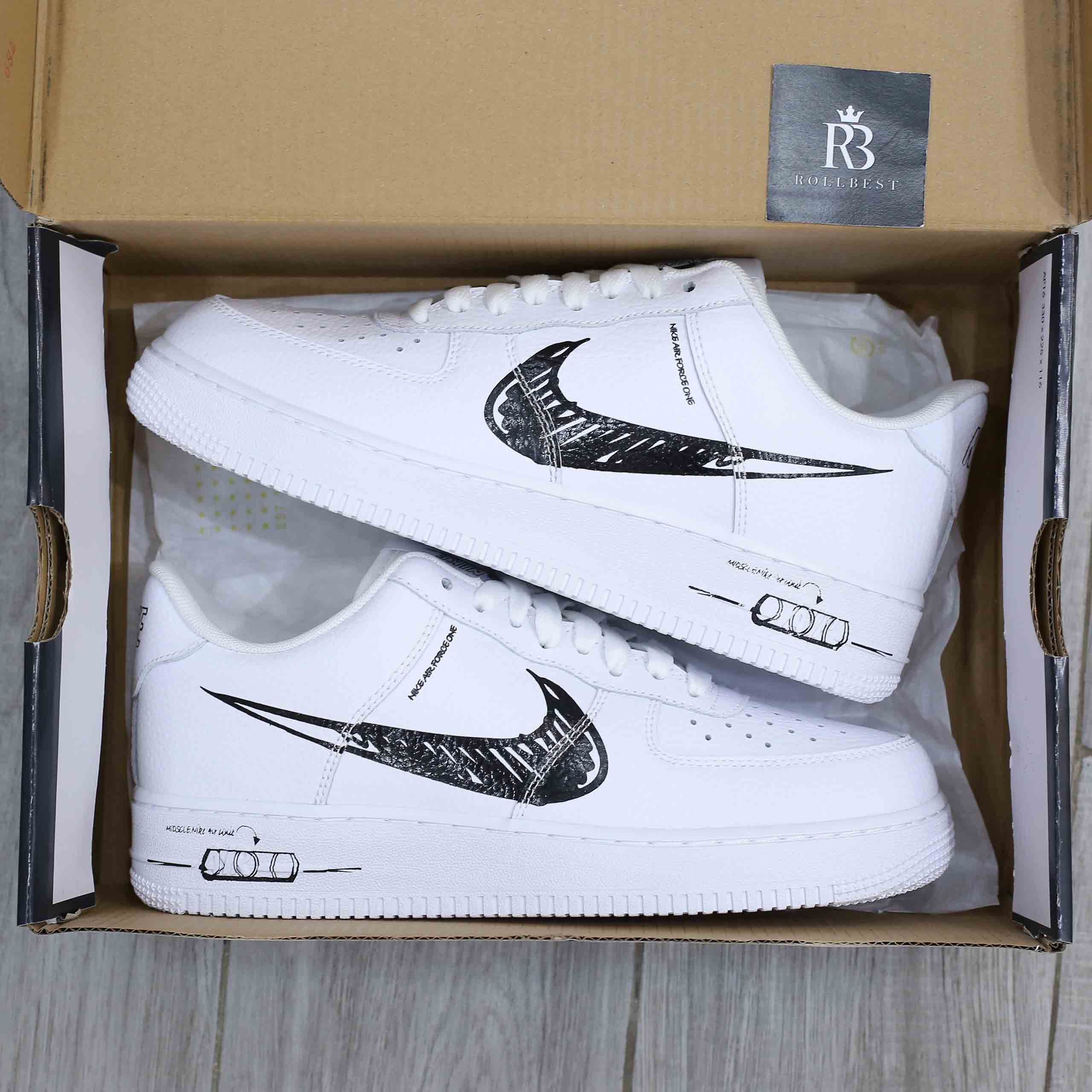 Giày Nike Air Force 1 Low GS 'Doodle Swoosh White Black Best Quality