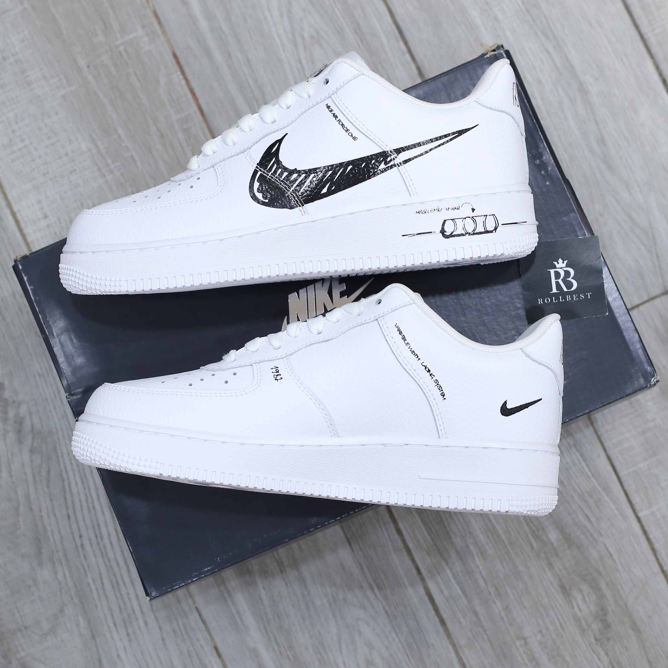 Giày Nike Air Force 1 Low GS 'Doodle Swoosh White Black Best Quality