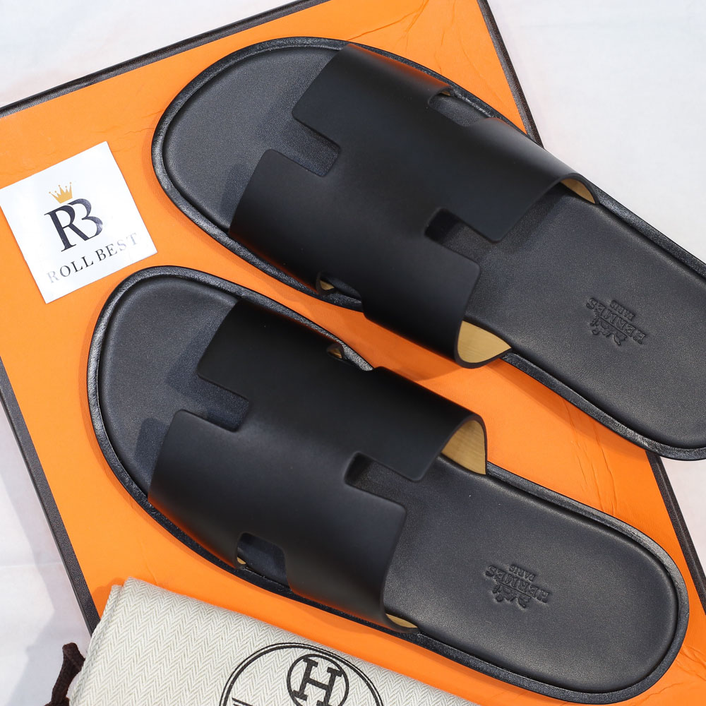 Dép Hermes Nam Full Đen Da Trơn Like Auth