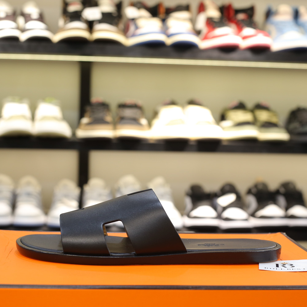 Dép Hermes Nam Full Đen Da Trơn Like Auth