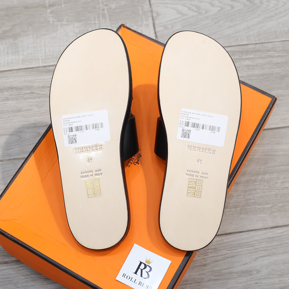 Dép Hermes Nam Full Đen Da Trơn Like Auth