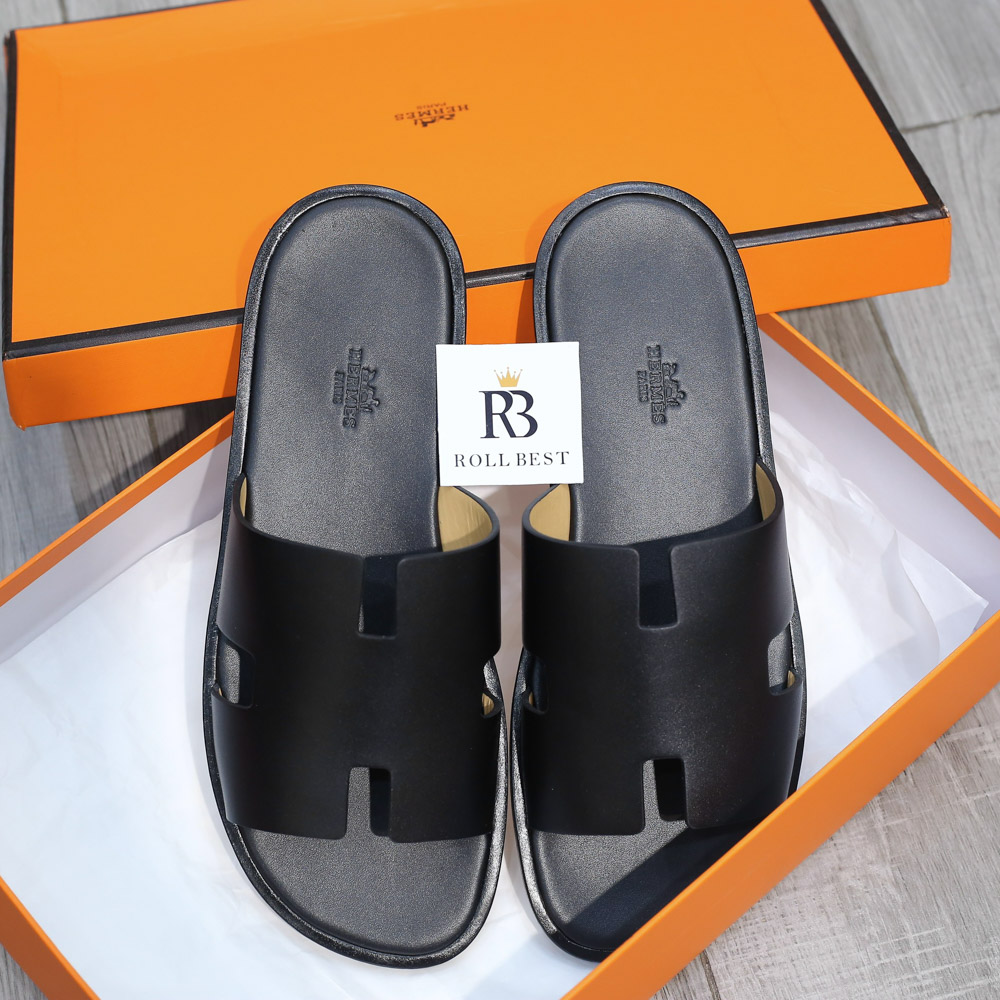 Dép Hermes Nam Full Đen Da Trơn Like Auth