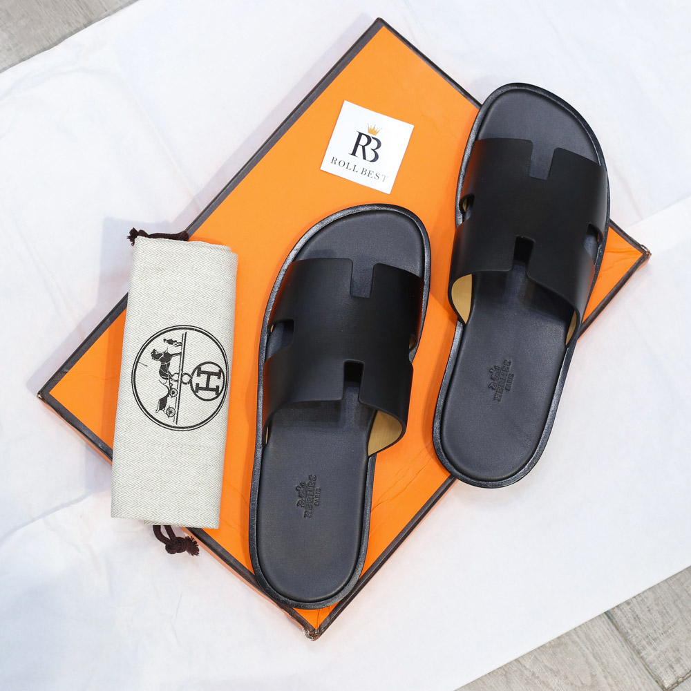 Dép Hermes Nam Full Đen Da Trơn Like Auth