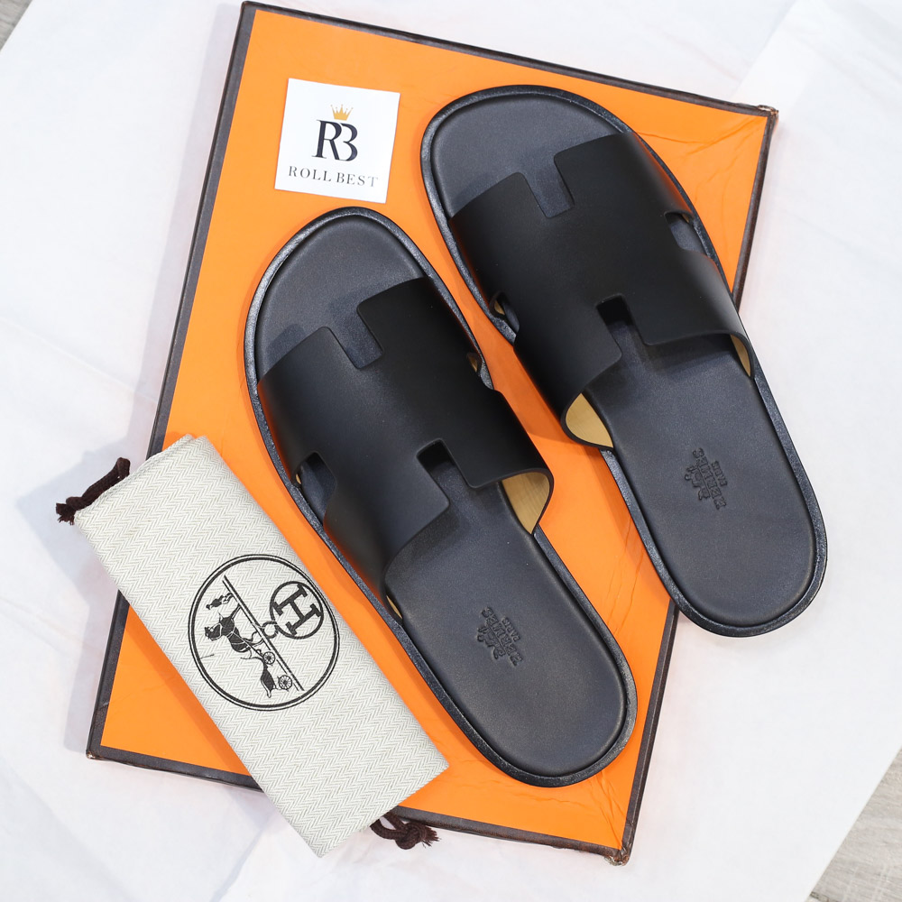 Dép Hermes Nam Full Đen Da Trơn Like Auth