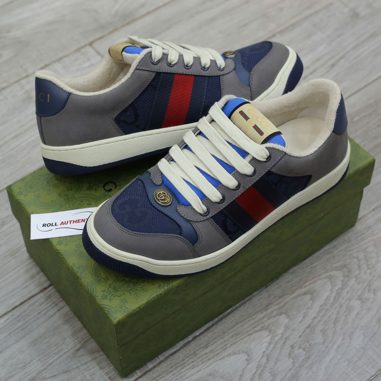 Giày Gucci GG Screener Grey Xám Da Lộn Suede Chuẩn 99% Auth