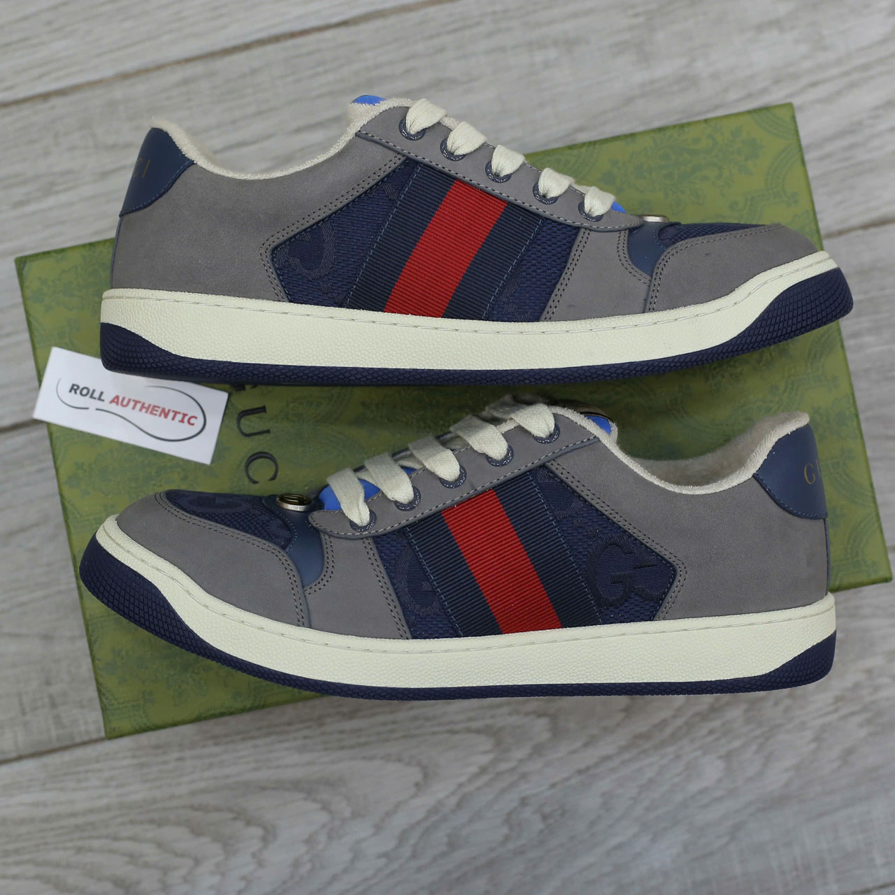 Giày Gucci GG Screener Grey Xám Da Lộn Suede Chuẩn 99% Auth