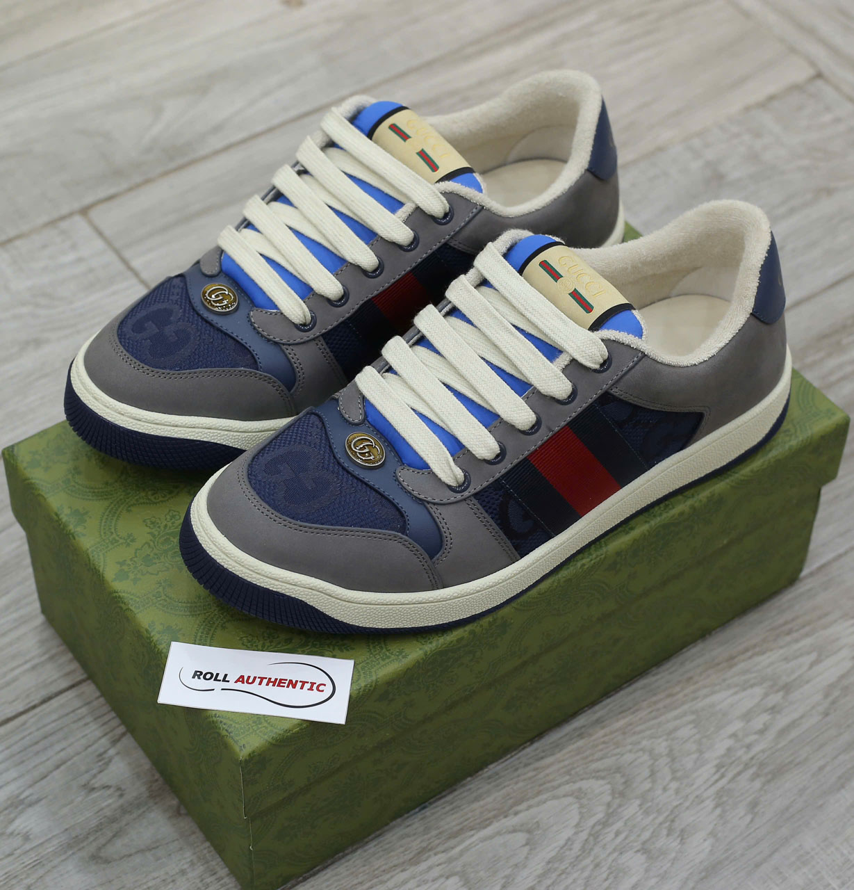 Giày Gucci GG Screener Grey Xám Da Lộn Suede Chuẩn 99% Auth