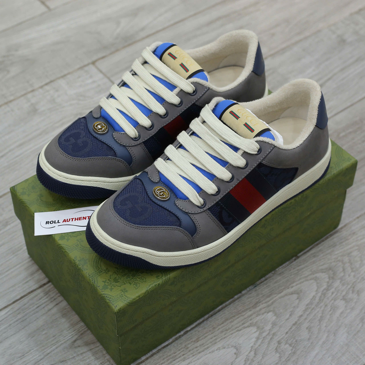 Giày Gucci GG Screener Grey Xám Da Lộn Suede Chuẩn 99% Auth