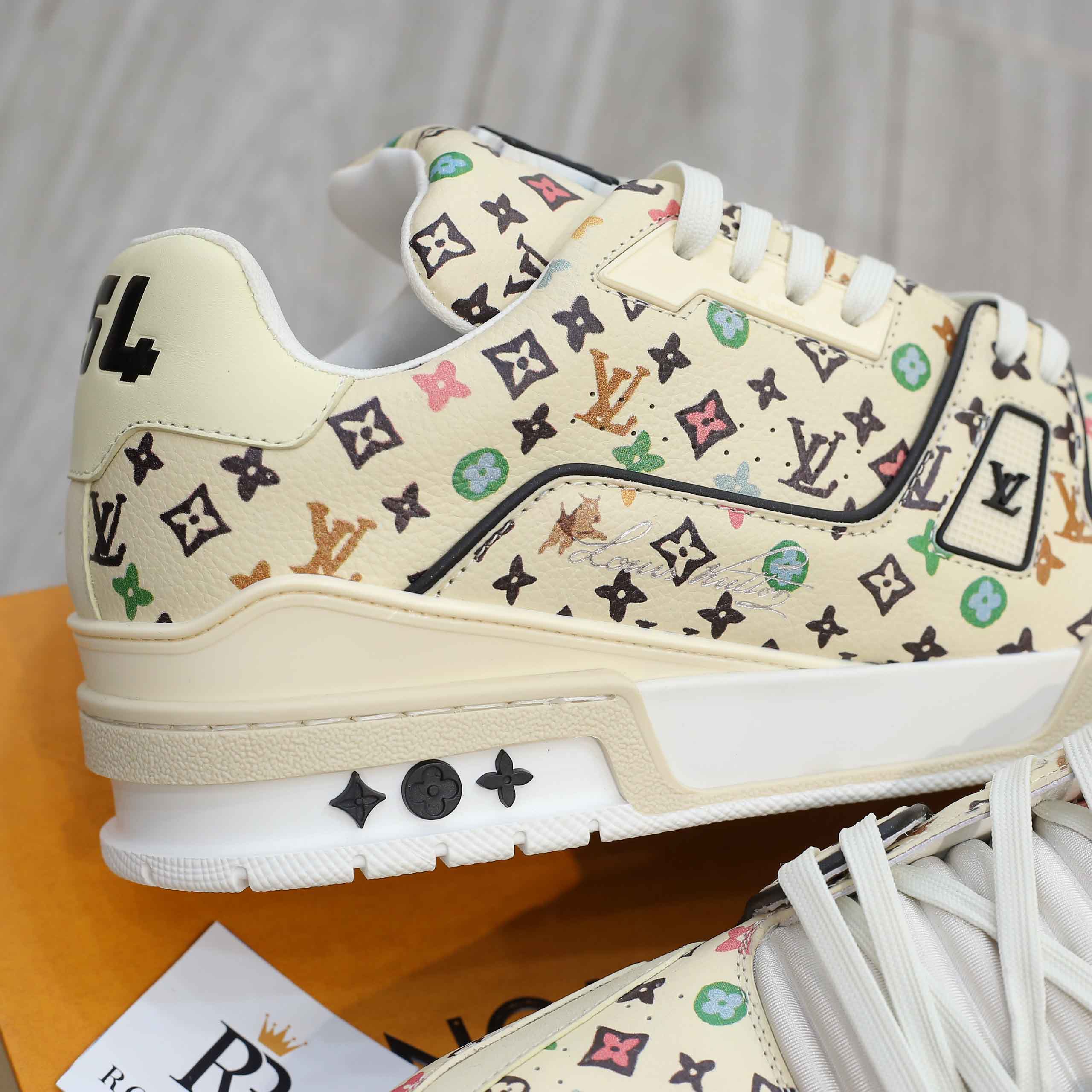 Giày Louis Vuitton Lv Trainer #54 Monogram-printed Grained Calf Leather Beige Best Quality