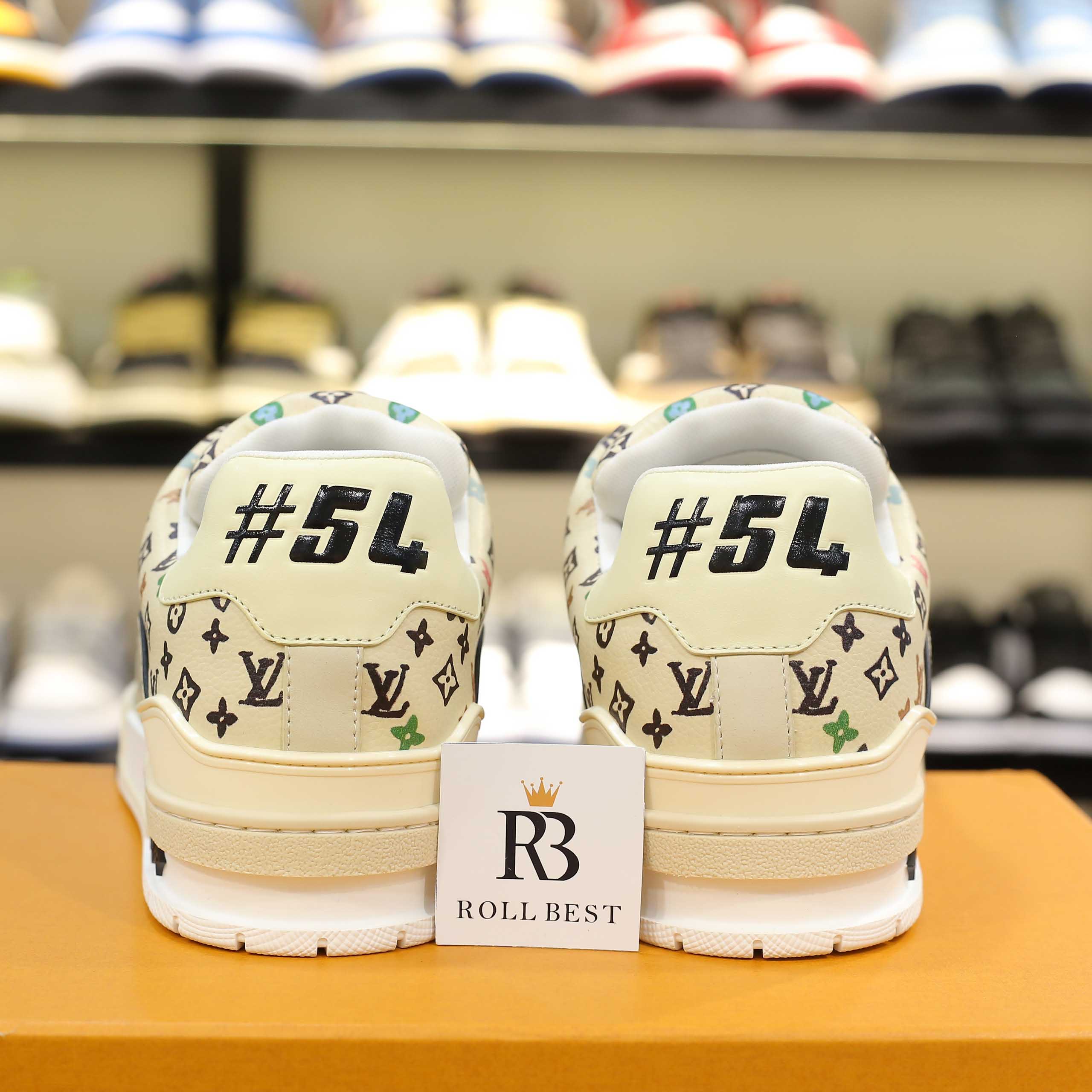 Giày Louis Vuitton Lv Trainer #54 Monogram-printed Grained Calf Leather Beige Best Quality
