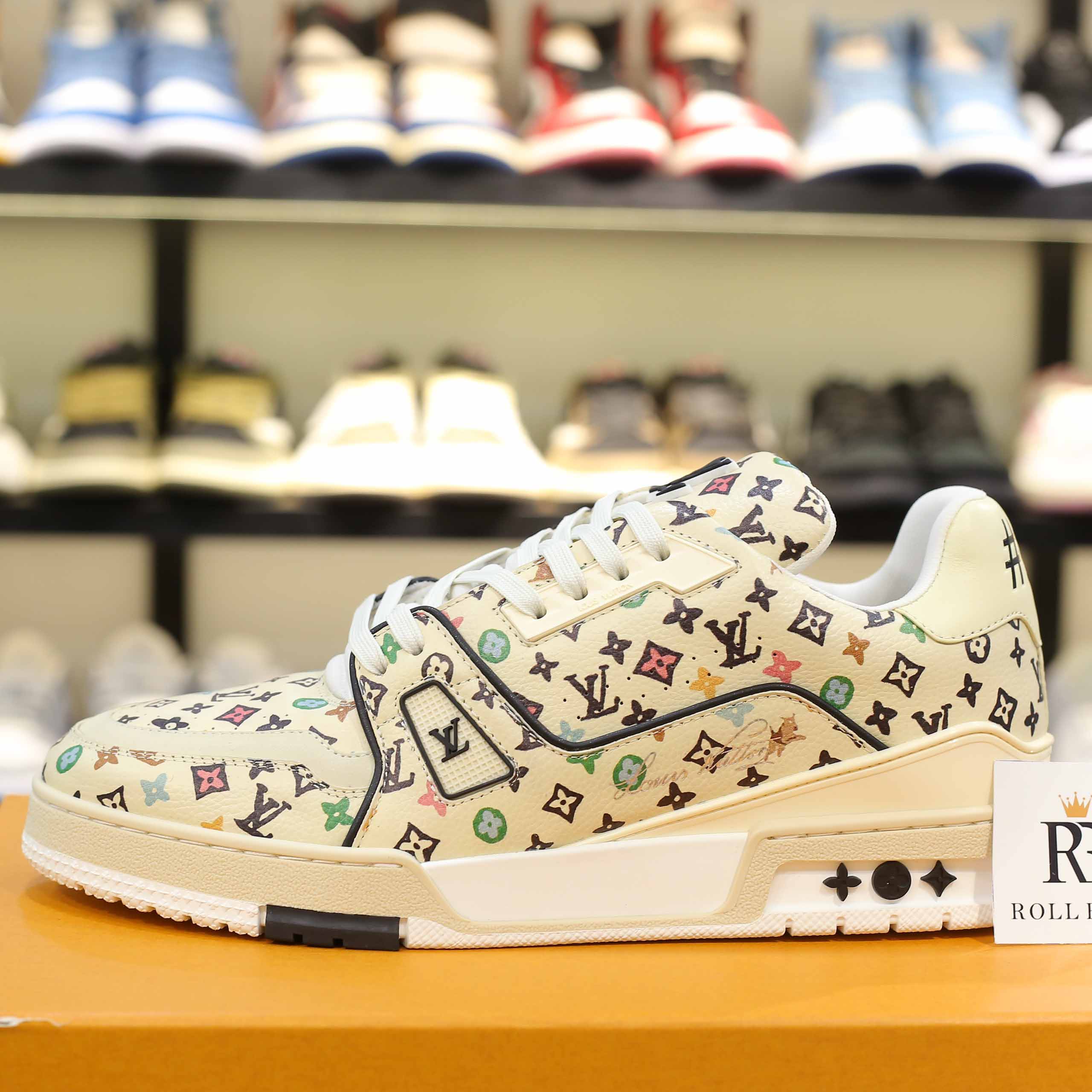 Giày Louis Vuitton Lv Trainer #54 Monogram-printed Grained Calf Leather Beige Best Quality