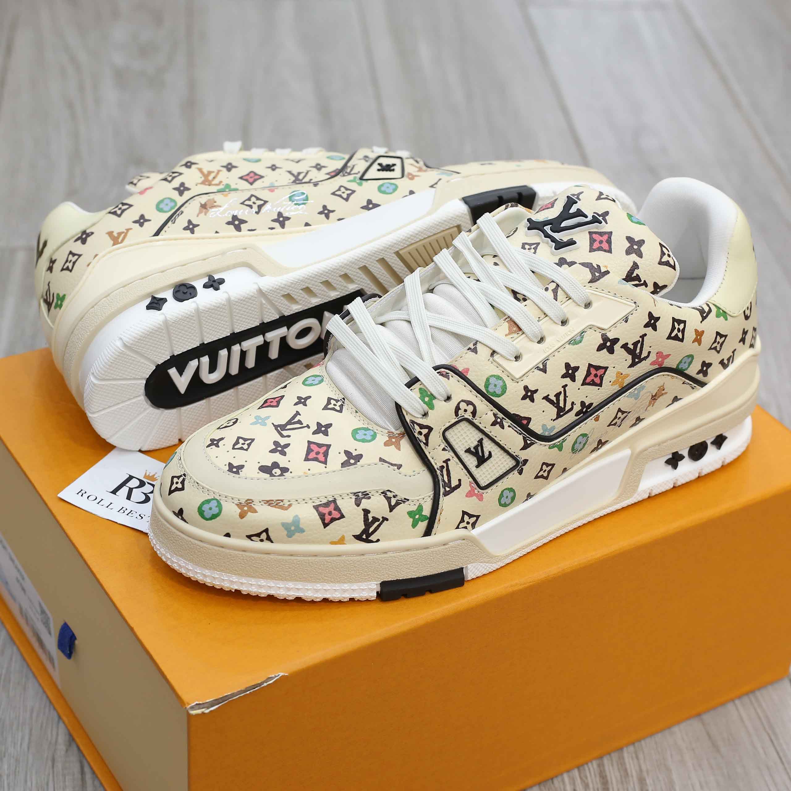 Giày Louis Vuitton Lv Trainer #54 Monogram-printed Grained Calf Leather Beige Best Quality