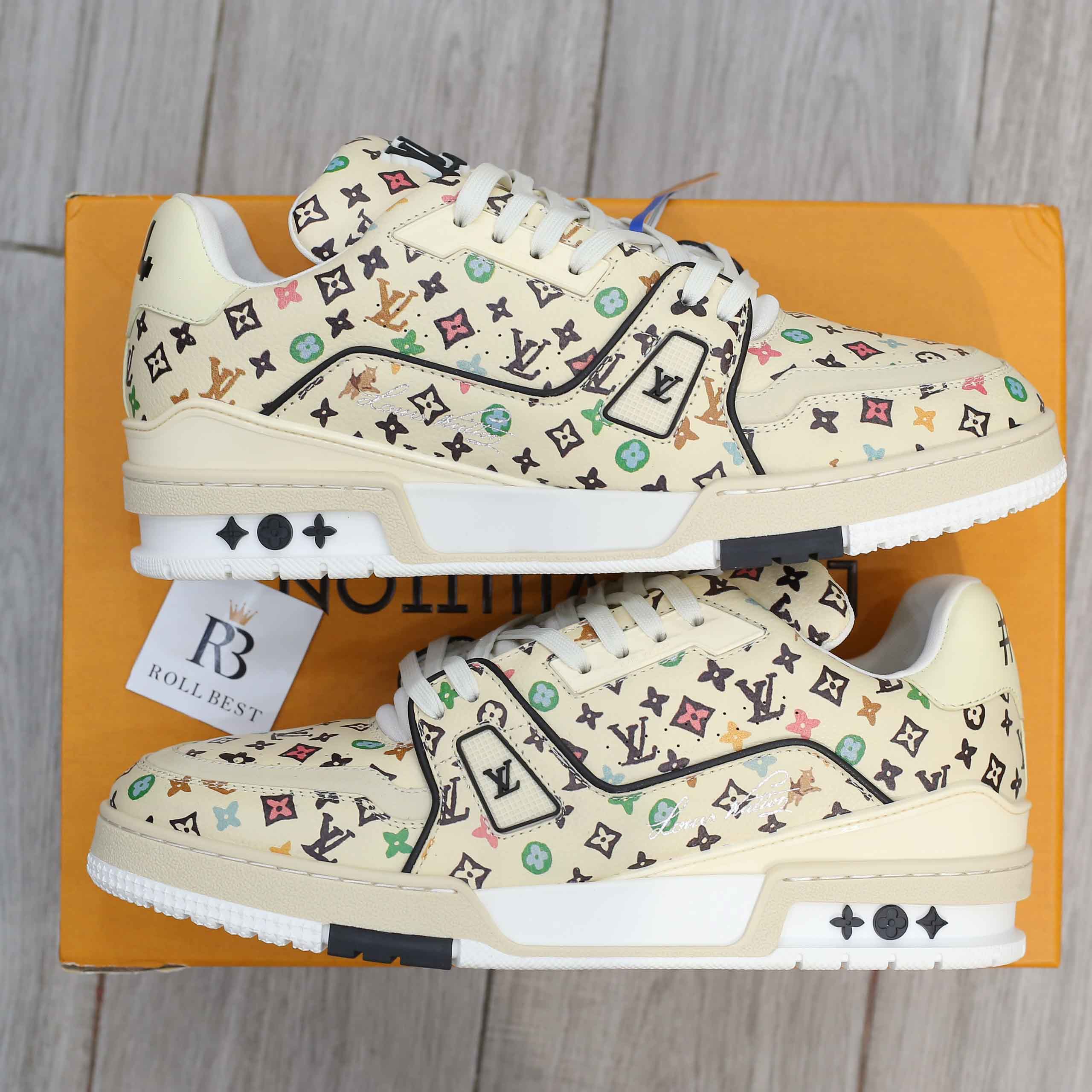 Giày Louis Vuitton Lv Trainer #54 Monogram-printed Grained Calf Leather Beige Best Quality