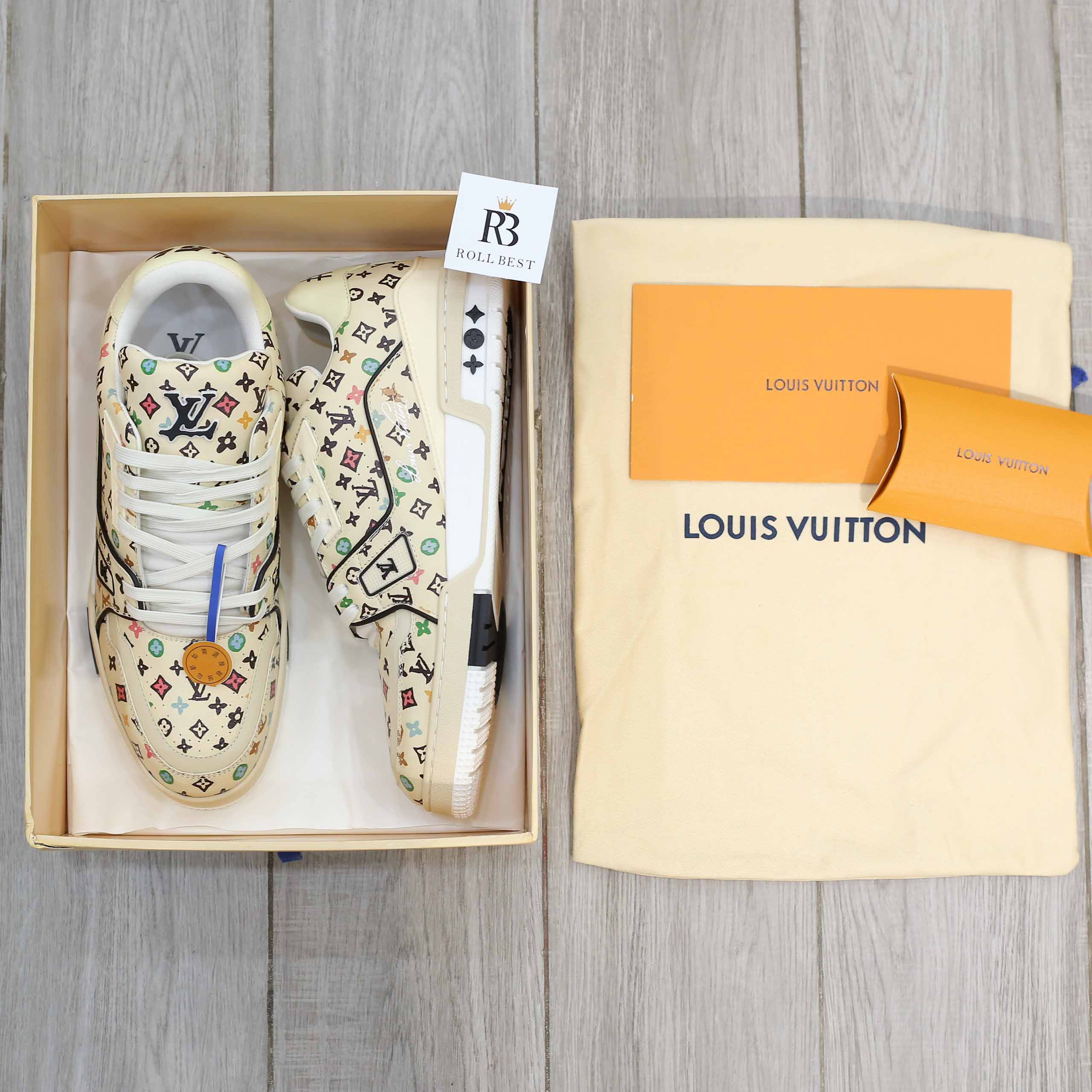 Giày Louis Vuitton Lv Trainer #54 Monogram-printed Grained Calf Leather Beige Best Quality