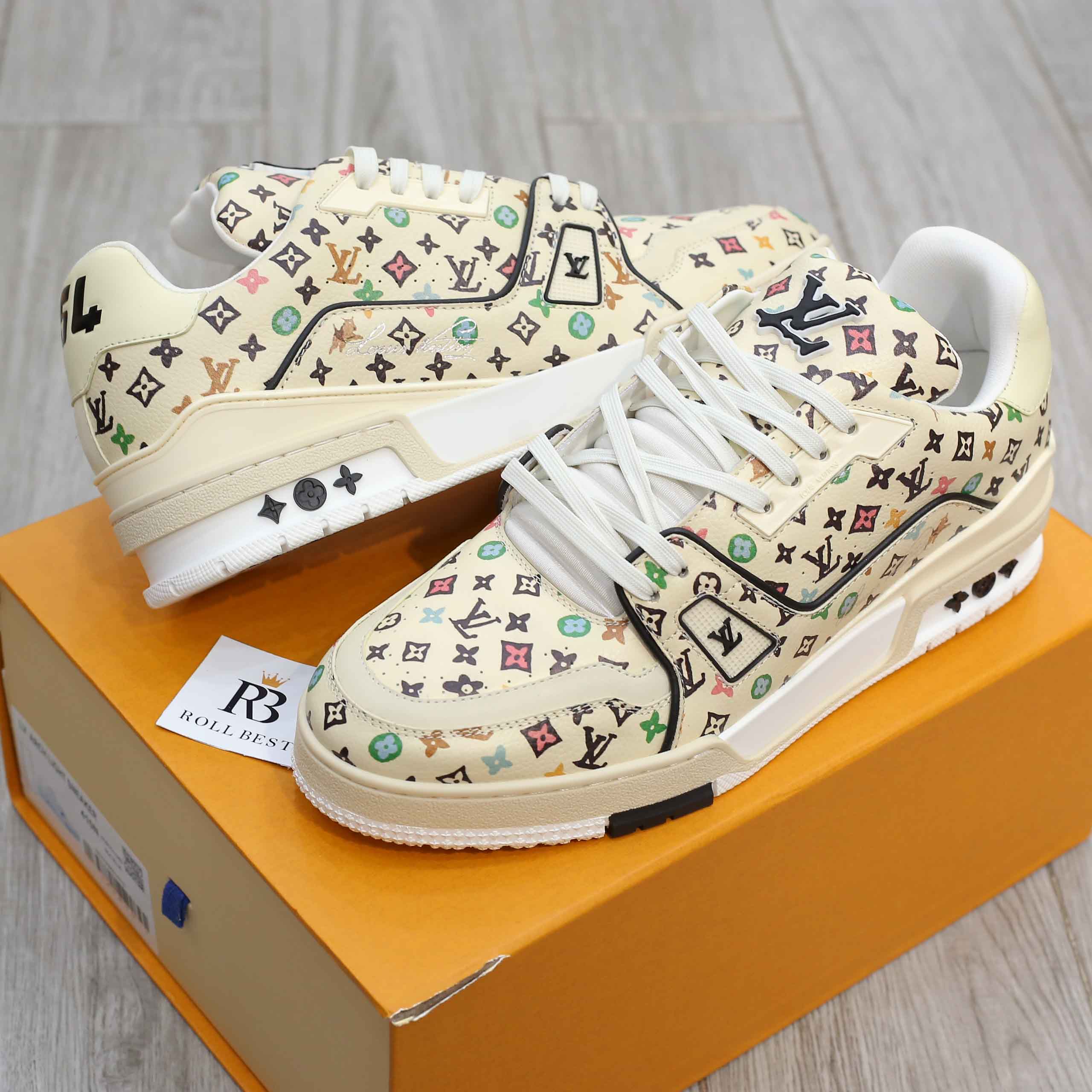 Giày Louis Vuitton Lv Trainer #54 Monogram-printed Grained Calf Leather Beige Best Quality