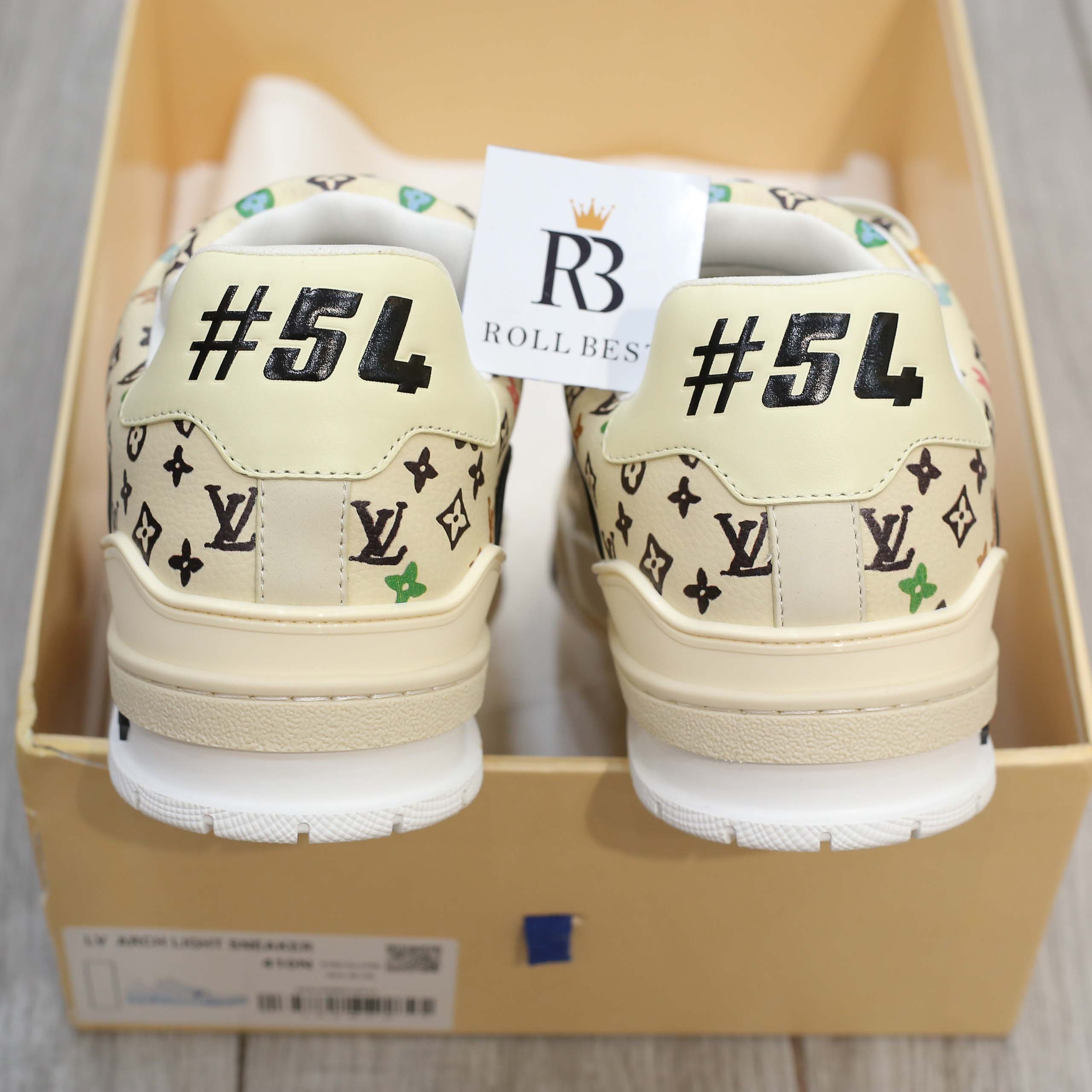 Giày Louis Vuitton Lv Trainer #54 Monogram-printed Grained Calf Leather Beige Best Quality
