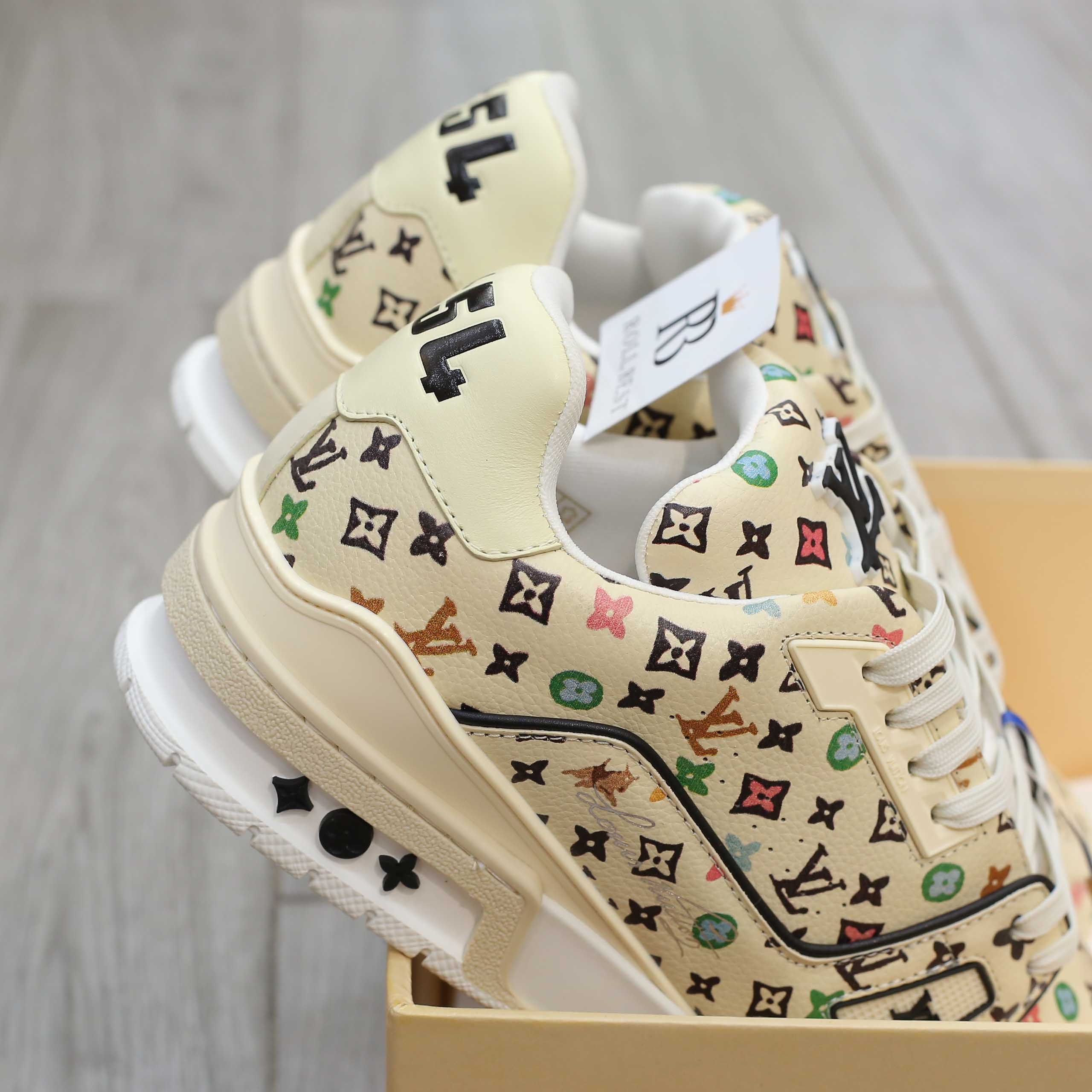 Giày Louis Vuitton Lv Trainer #54 Monogram-printed Grained Calf Leather Beige Best Quality