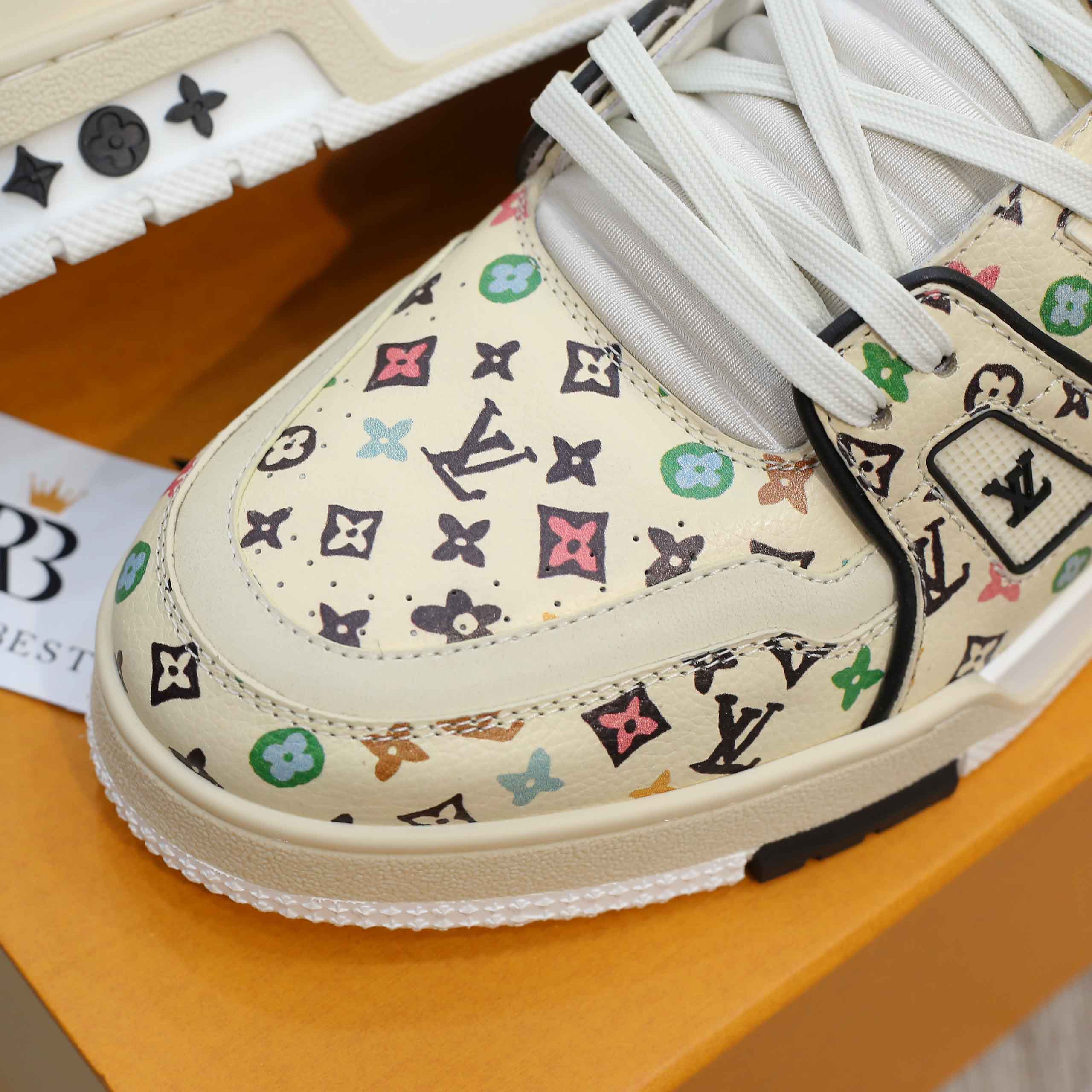 Giày Louis Vuitton Lv Trainer #54 Monogram-printed Grained Calf Leather Beige Best Quality