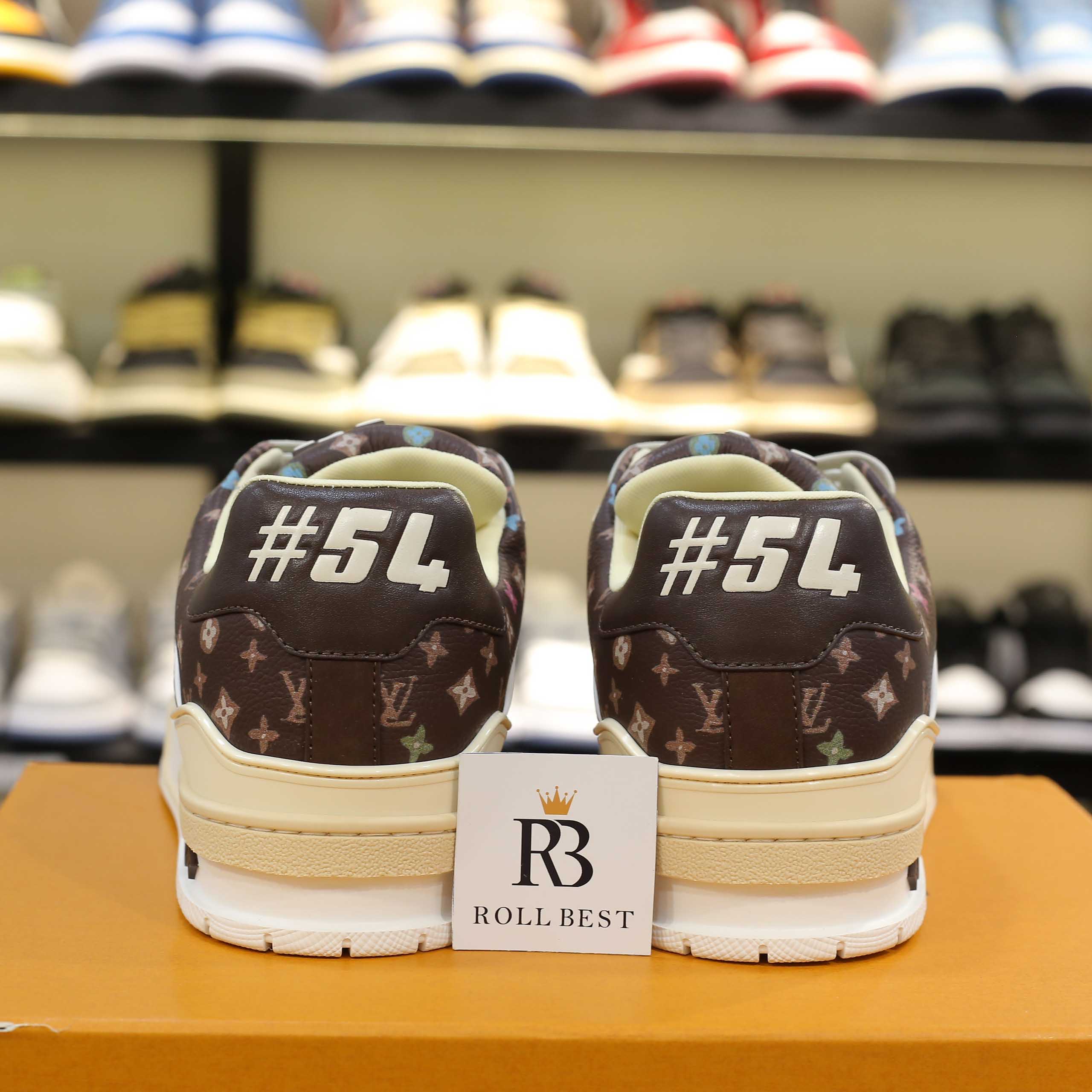 Giày Louis Vuitton Lv Trainer #54 Monogram-printed Grained Calf Leather Moka Best Quality