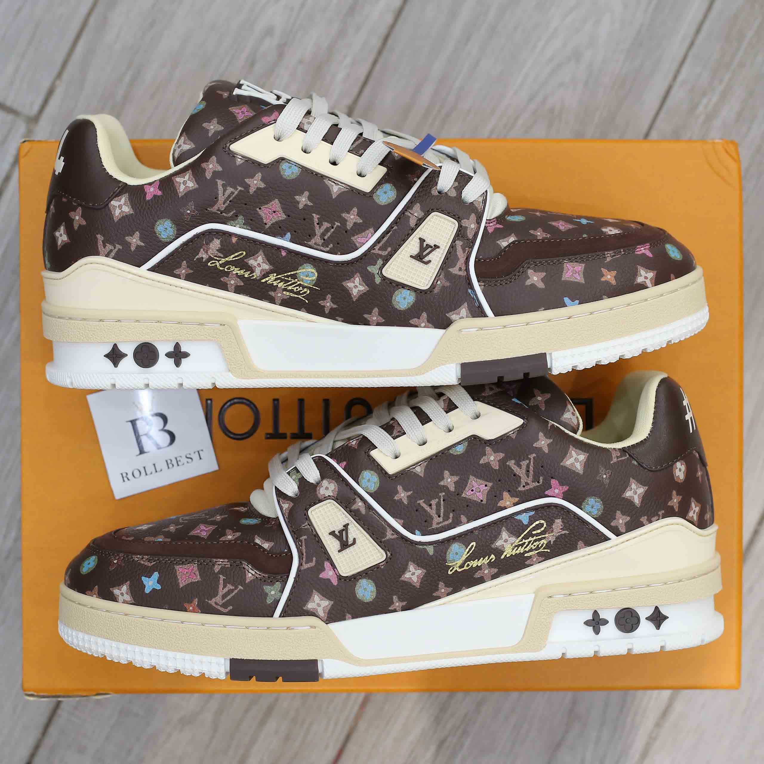 Giày Louis Vuitton Lv Trainer #54 Monogram-printed Grained Calf Leather Moka Best Quality