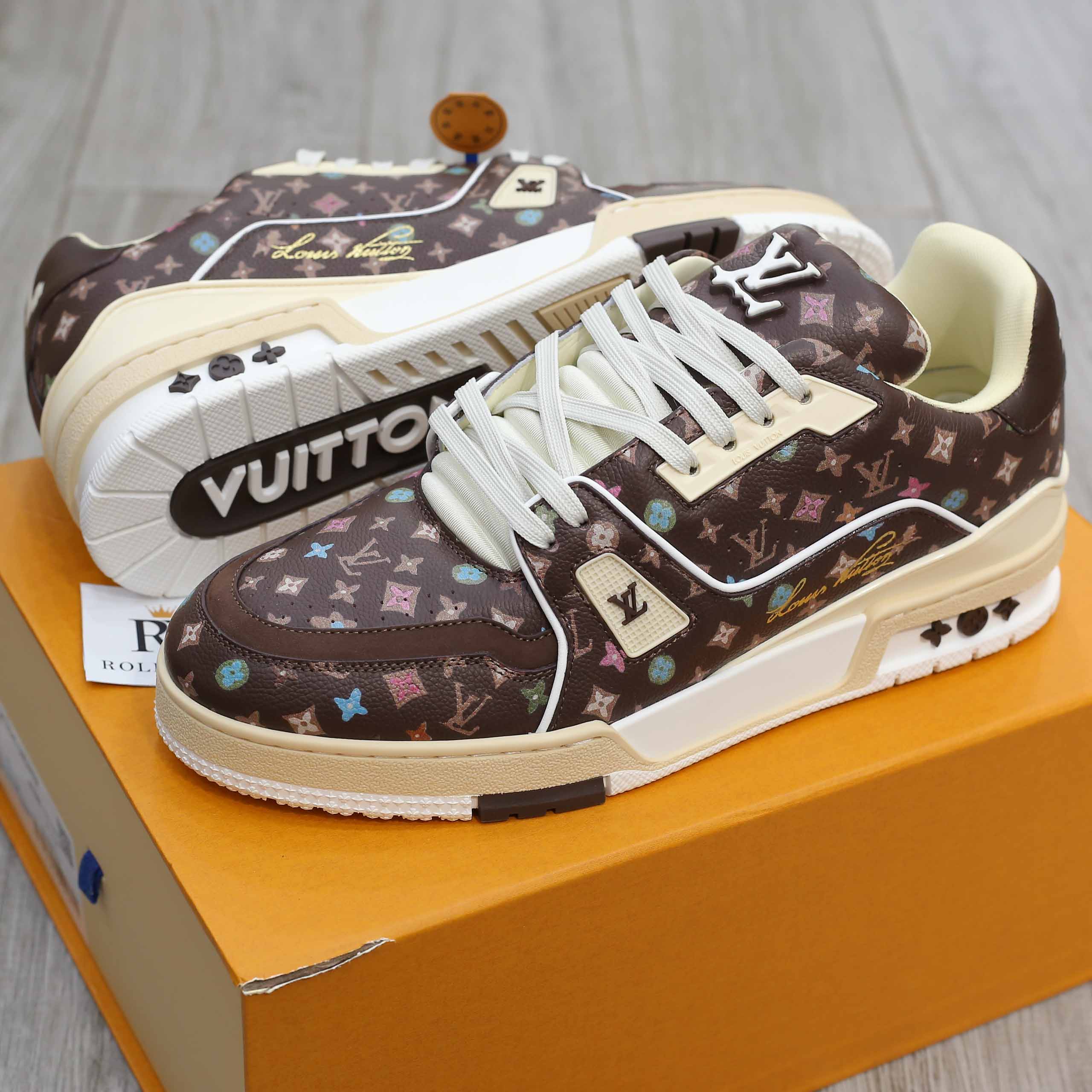 Giày Louis Vuitton Lv Trainer #54 Monogram-printed Grained Calf Leather Moka Best Quality