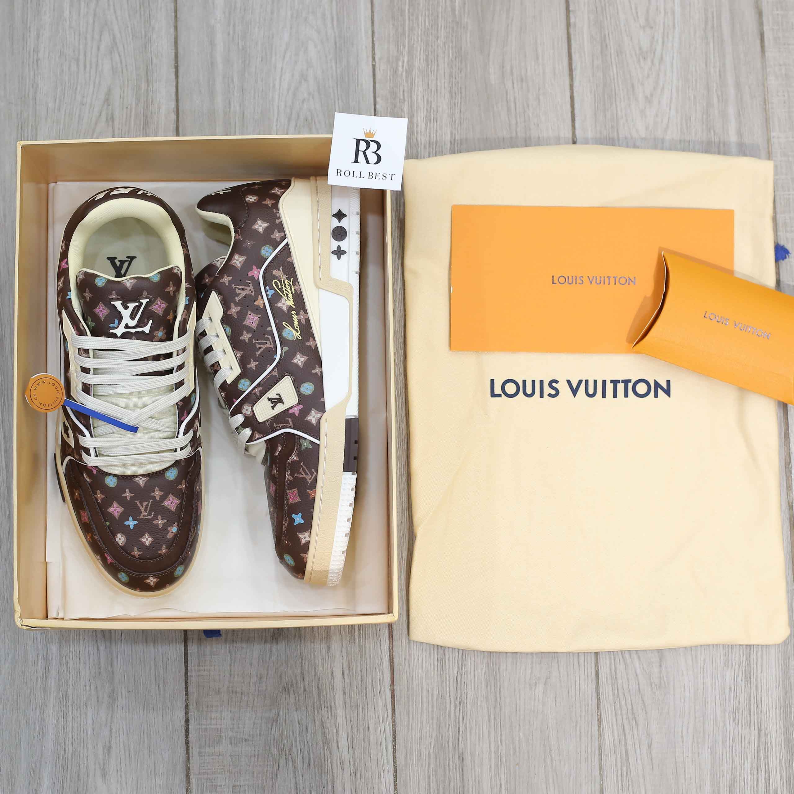 Giày Louis Vuitton Lv Trainer #54 Monogram-printed Grained Calf Leather Moka Best Quality