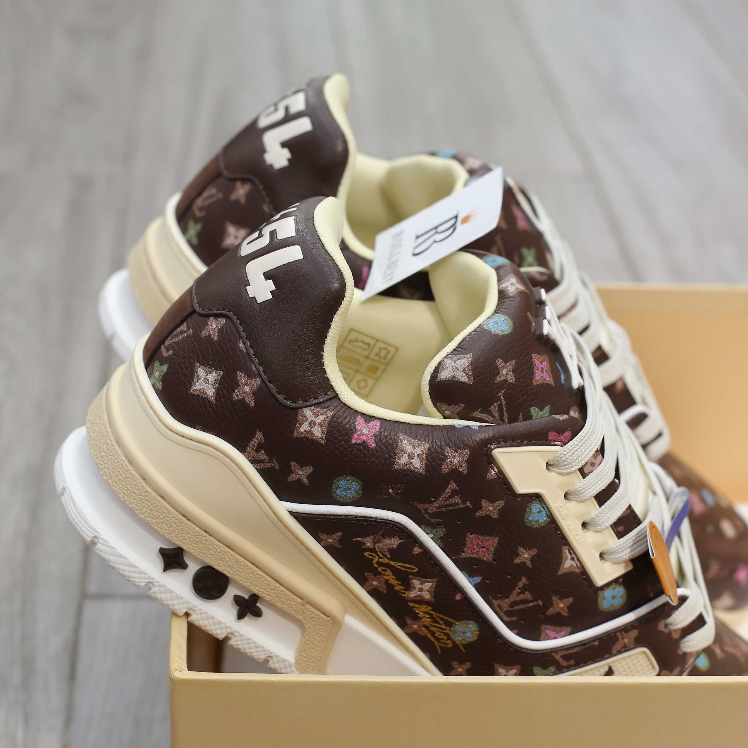 Giày Louis Vuitton Lv Trainer #54 Monogram-printed Grained Calf Leather Moka Best Quality